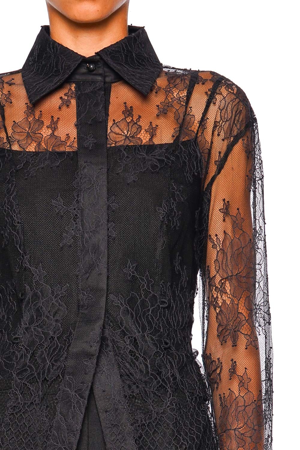 CLEA Ramiro Black Lace Long Sleeve Side Tie Blouse