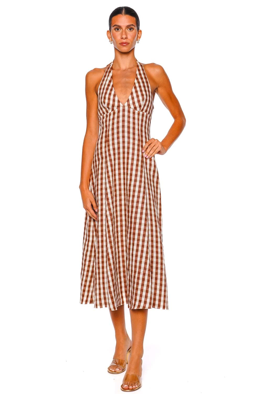 Faithfull The Brand Marais Gingham Cedar Halter Midi Dress