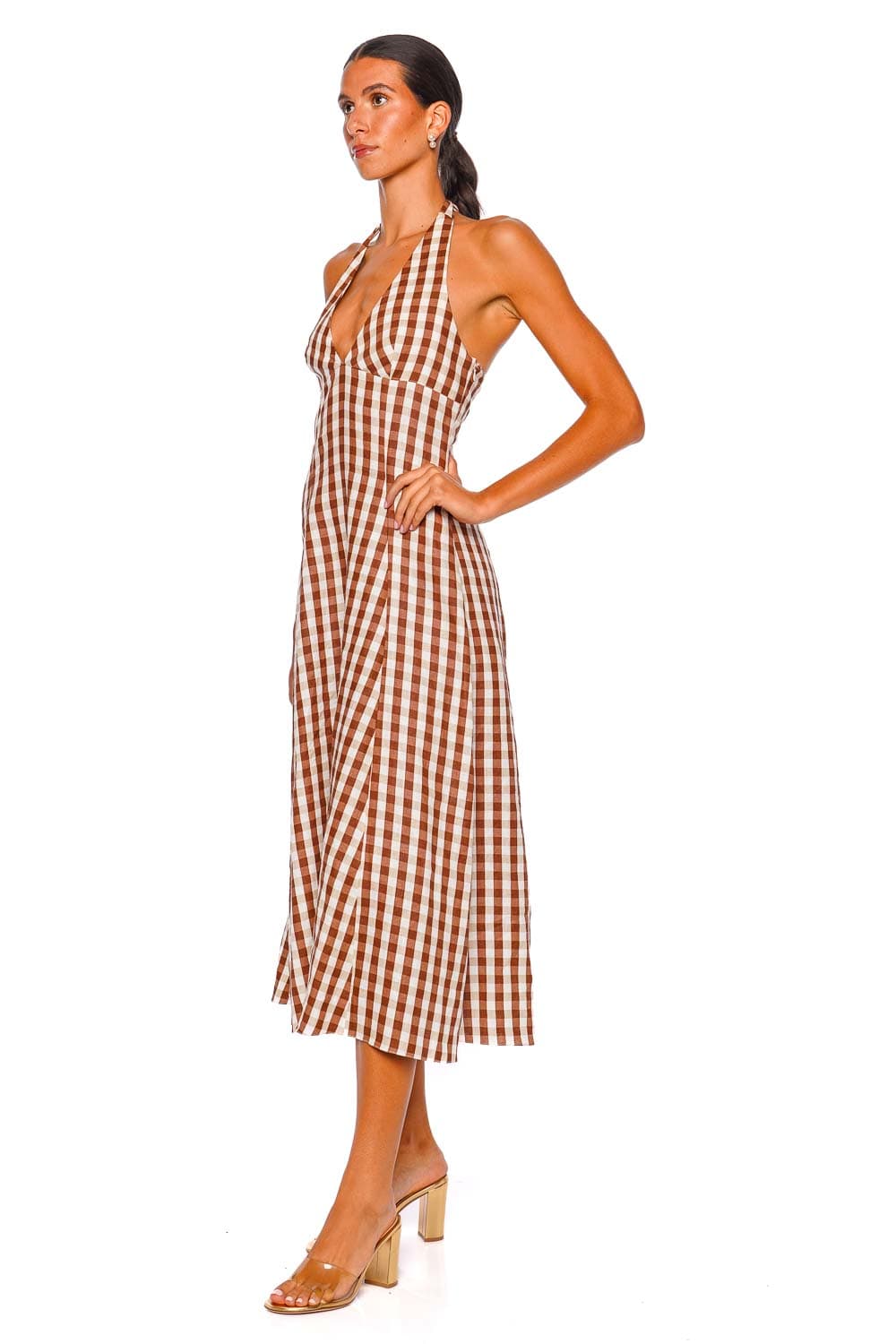 Faithfull The Brand Marais Gingham Cedar Halter Midi Dress
