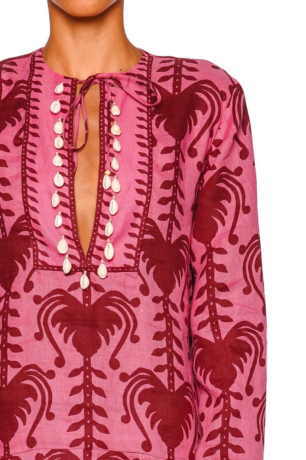 Johanna Ortiz Wild Savannah Pink Bell Sleeve Tunic Dress