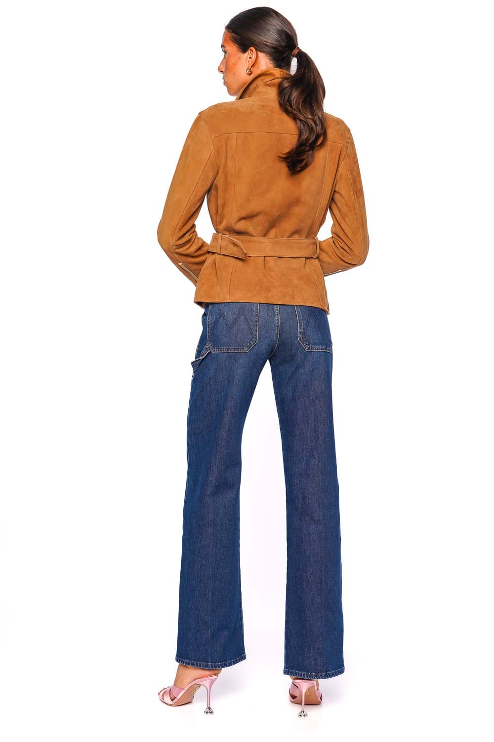 L'AGENCE Dinah Dark Chai Latte Belted Biker Jacket