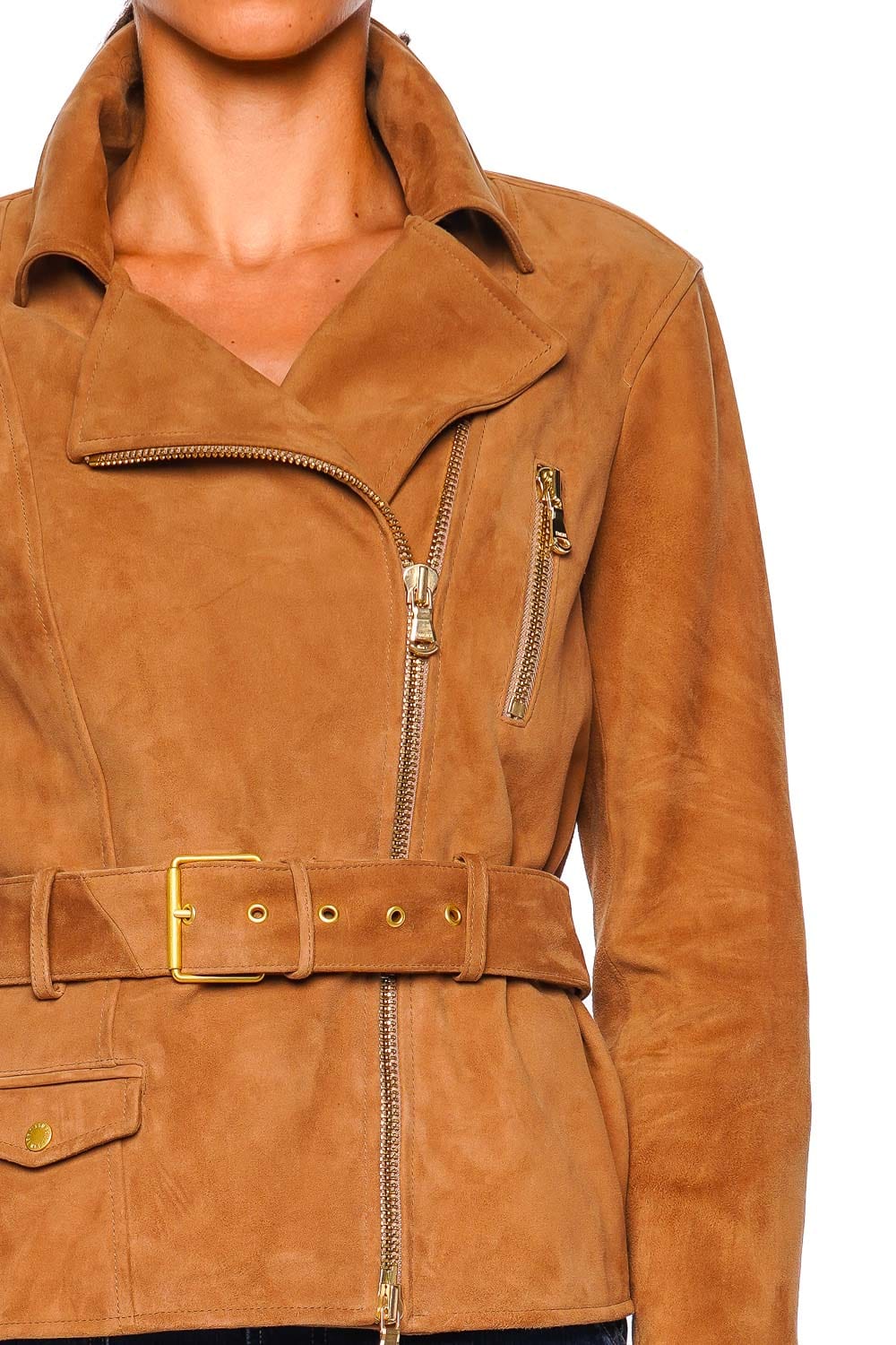 L'AGENCE Dinah Dark Chai Latte Belted Biker Jacket