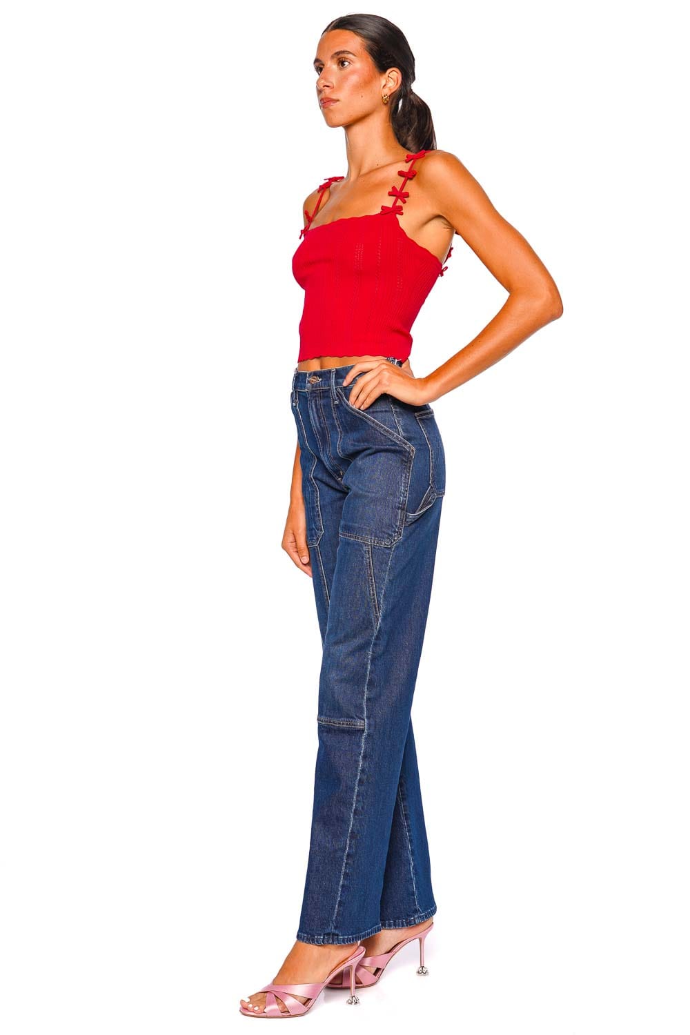 LoveShackFancy Garrett Candy Apple Bow Knit Cami Top