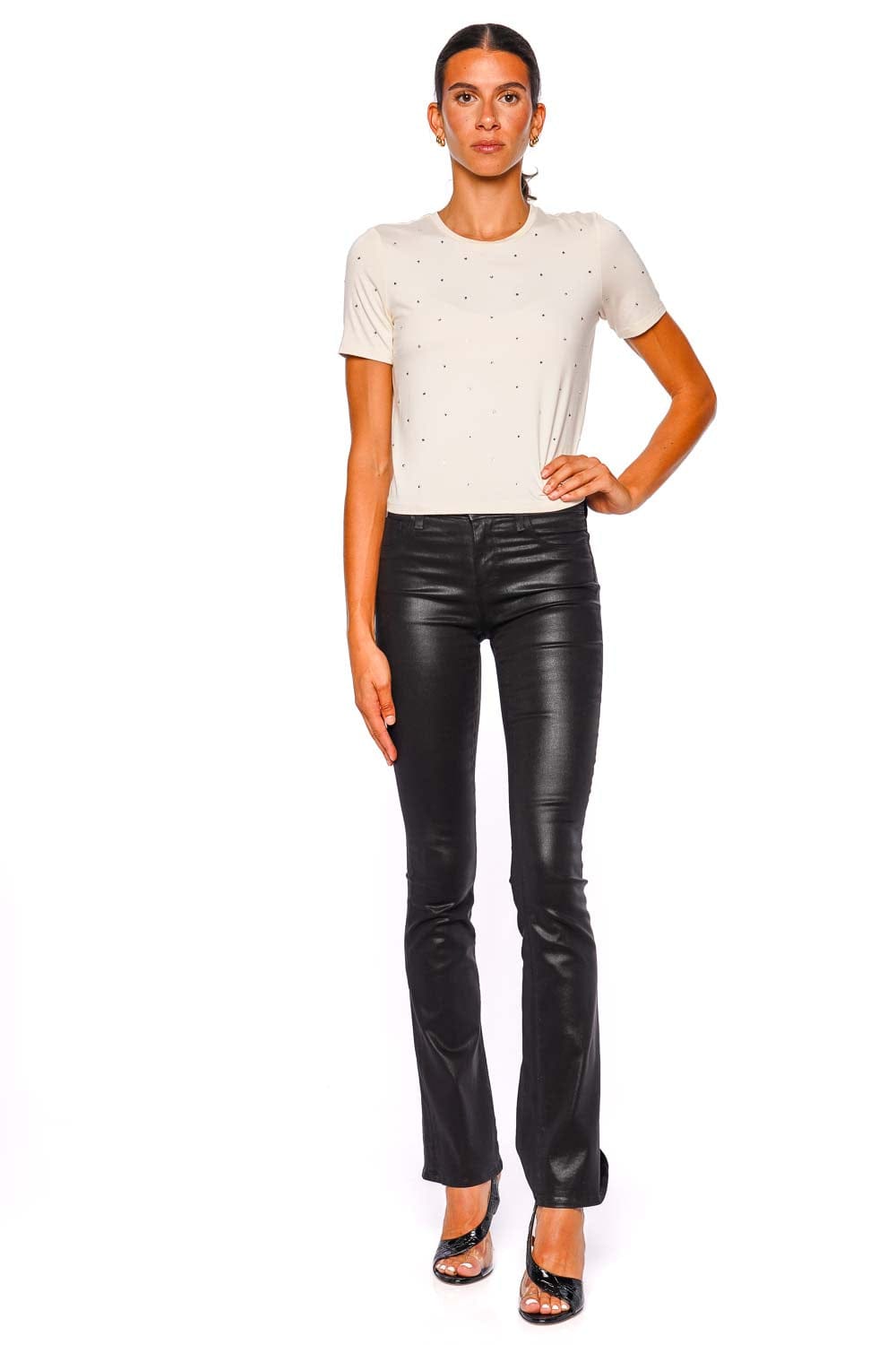 L'AGENCE Stormy Embellished Crew Neck Tee Vintage White