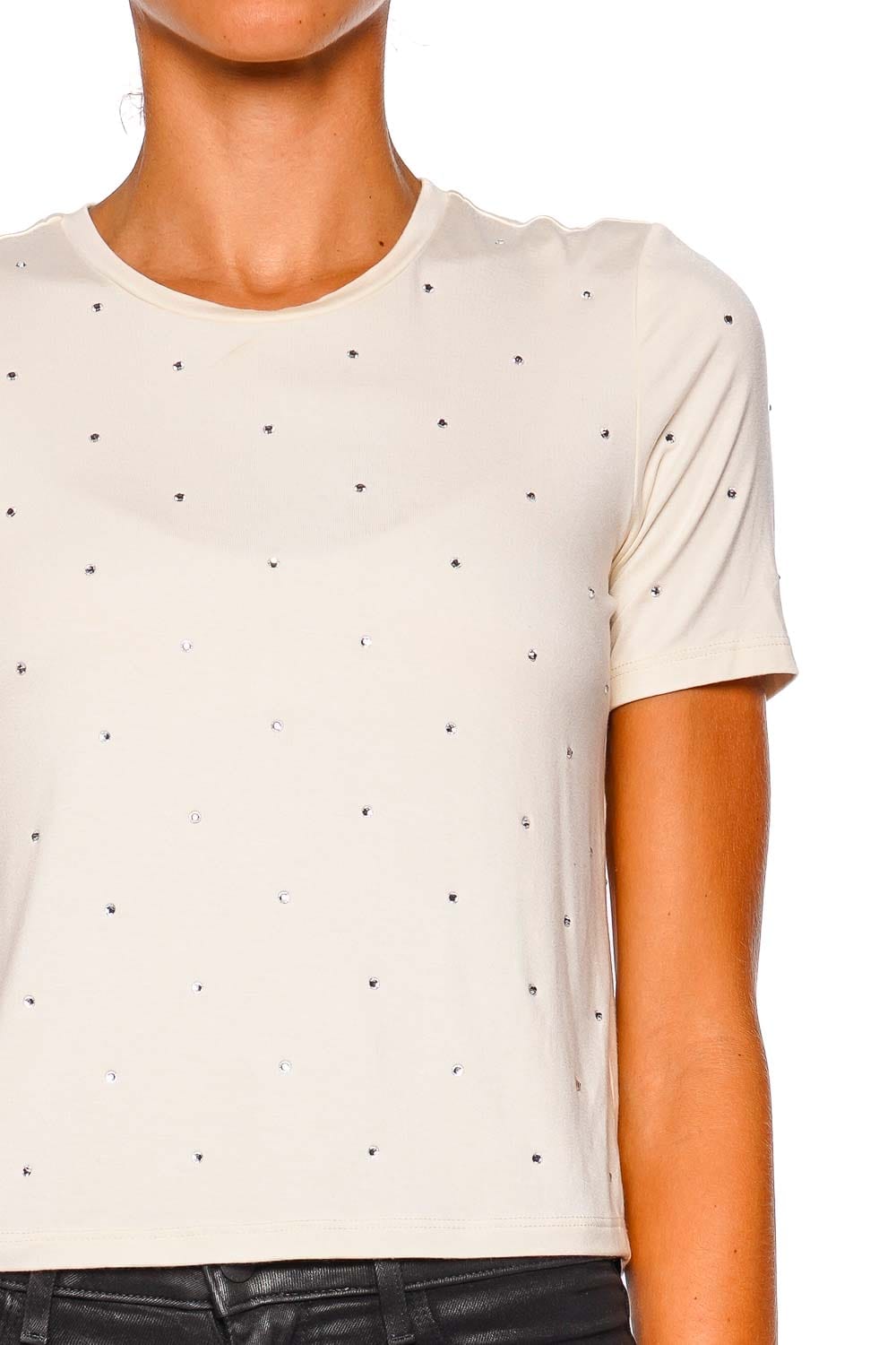 L'AGENCE Stormy Embellished Crew Neck Tee Vintage White