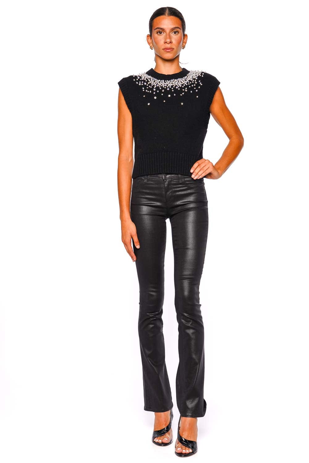 SIMKHAI Candra Black Embellished Cashmere Knit Vest