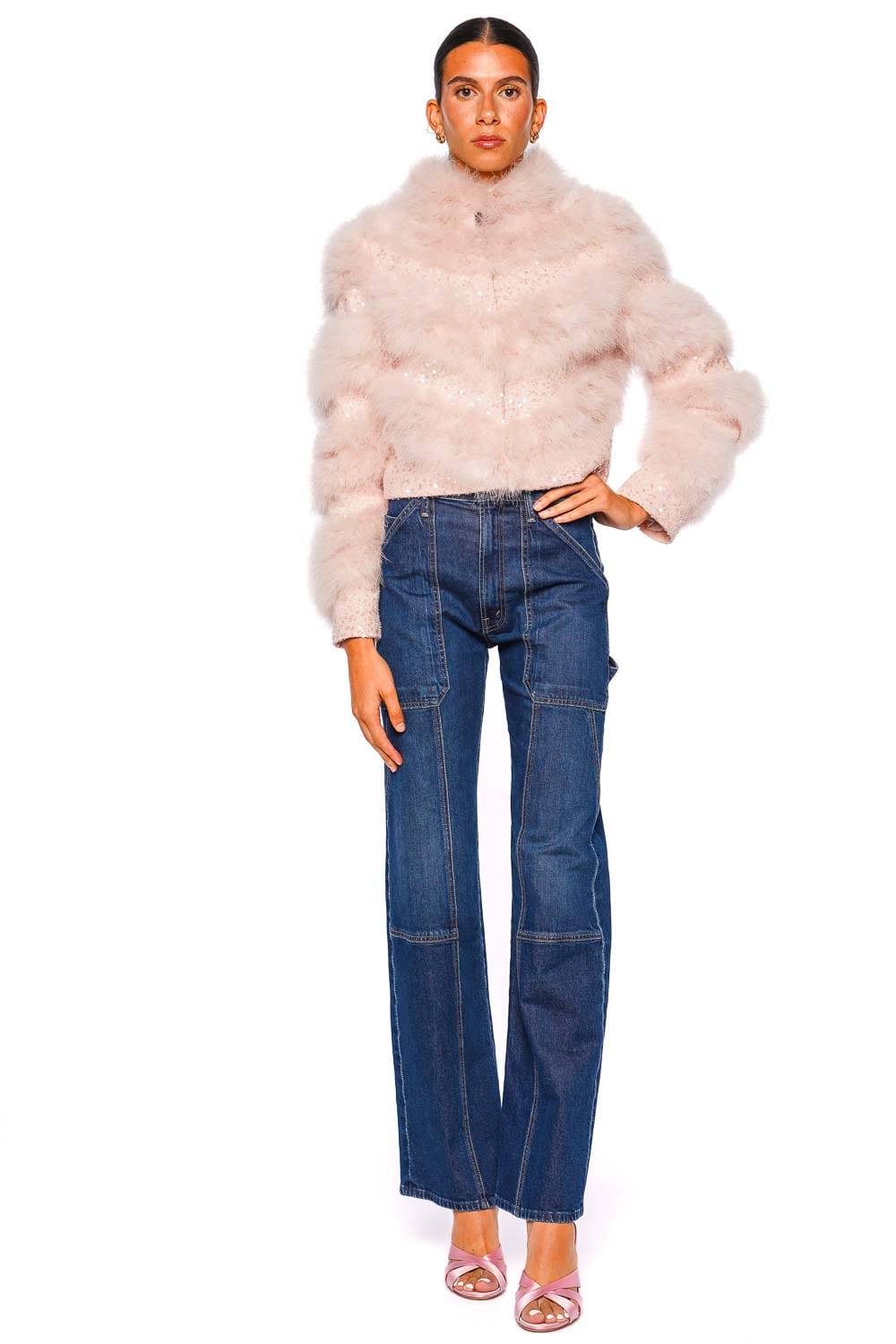 LoveShackFancy Curran Pink Luxe Faux Fur Jacket