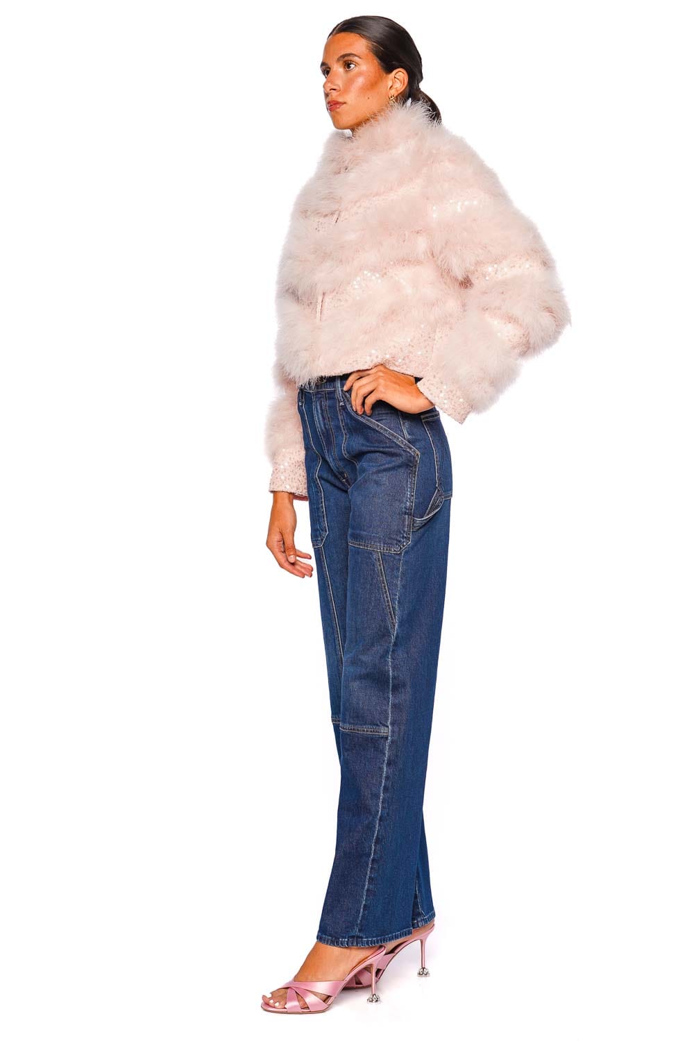 LoveShackFancy Curran Pink Luxe Faux Fur Jacket