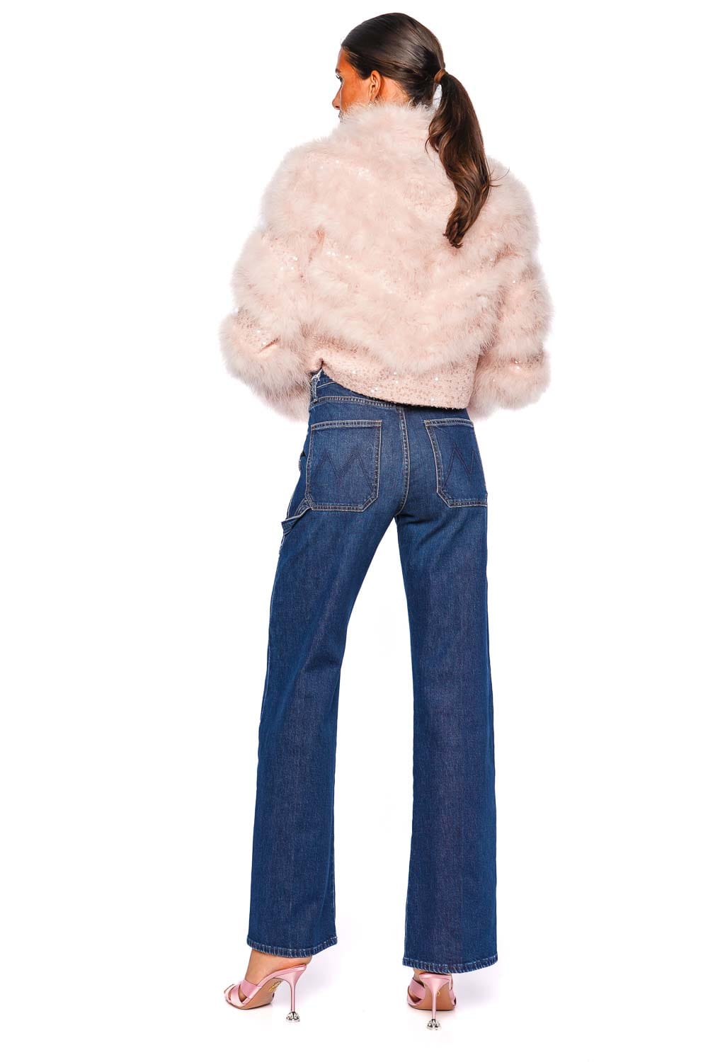 LoveShackFancy Curran Pink Luxe Faux Fur Jacket