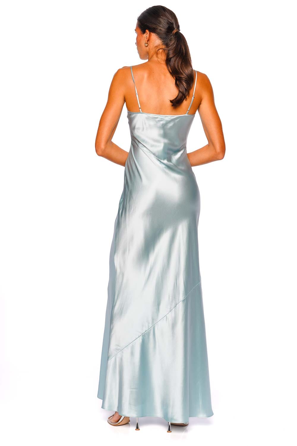 L'AGENCE Charmaine Pale Blue U-Neck Gown with Spaghetti Straps