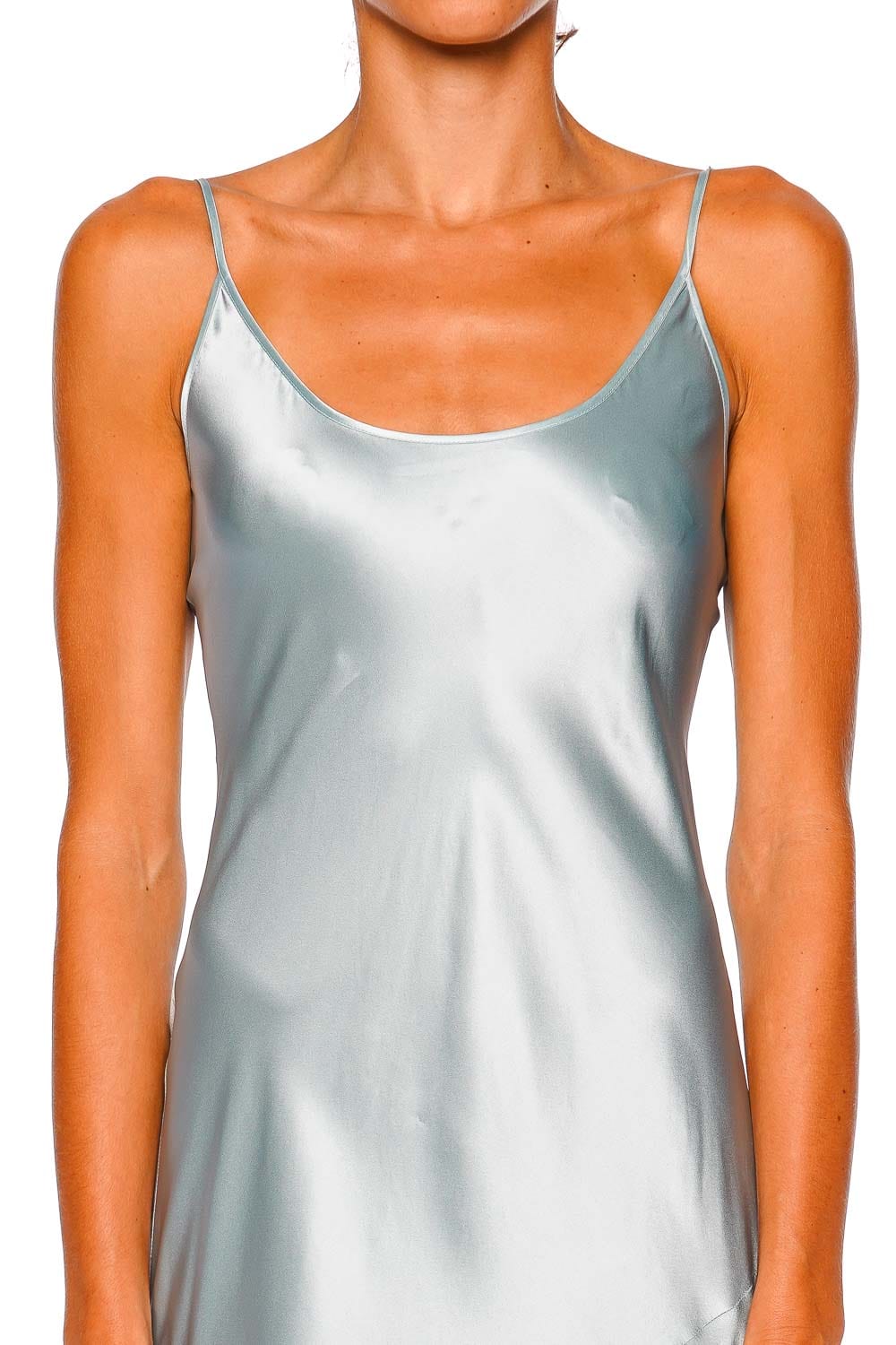 L'AGENCE Charmaine Pale Blue U-Neck Gown with Spaghetti Straps