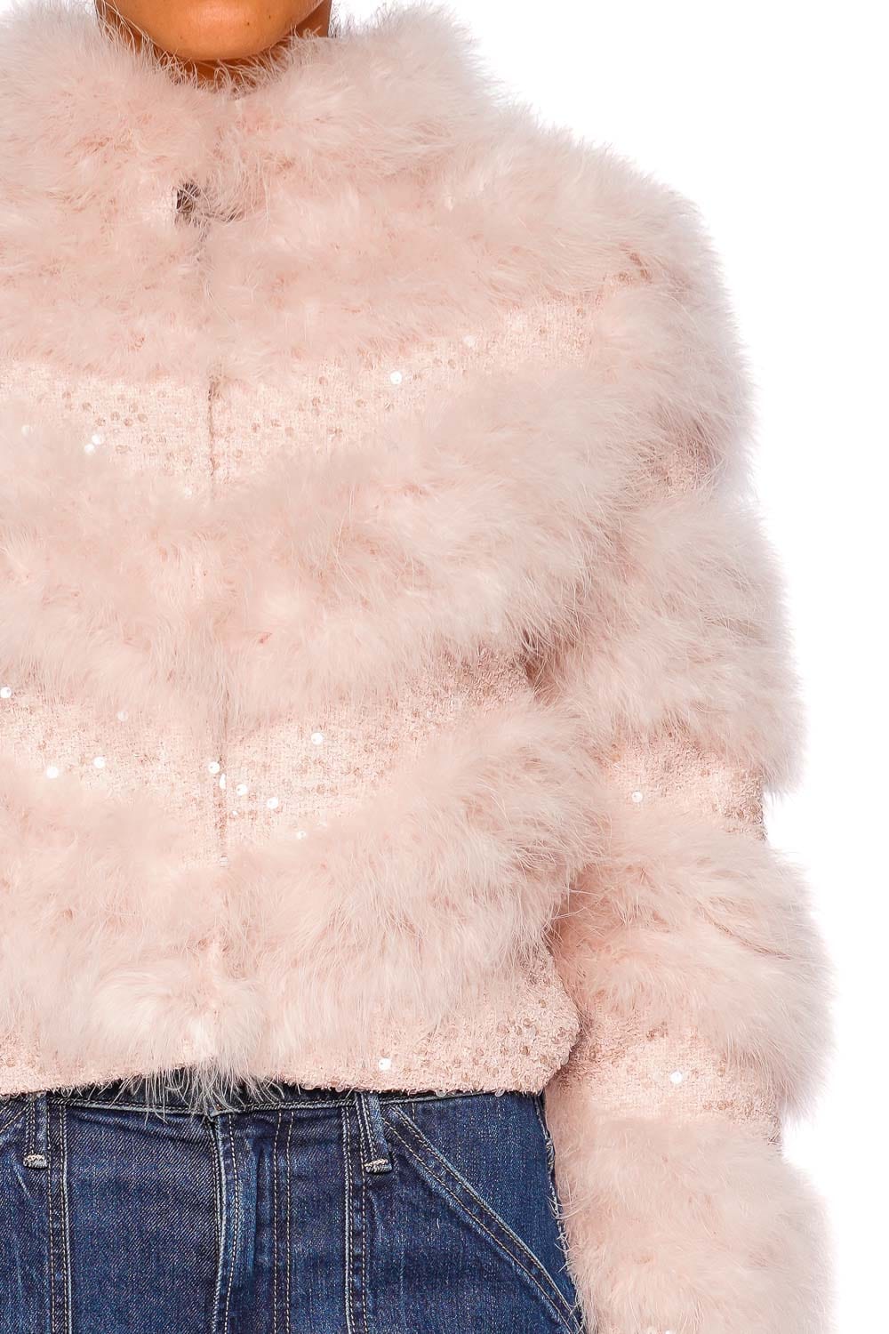 LoveShackFancy Curran Pink Luxe Faux Fur Jacket