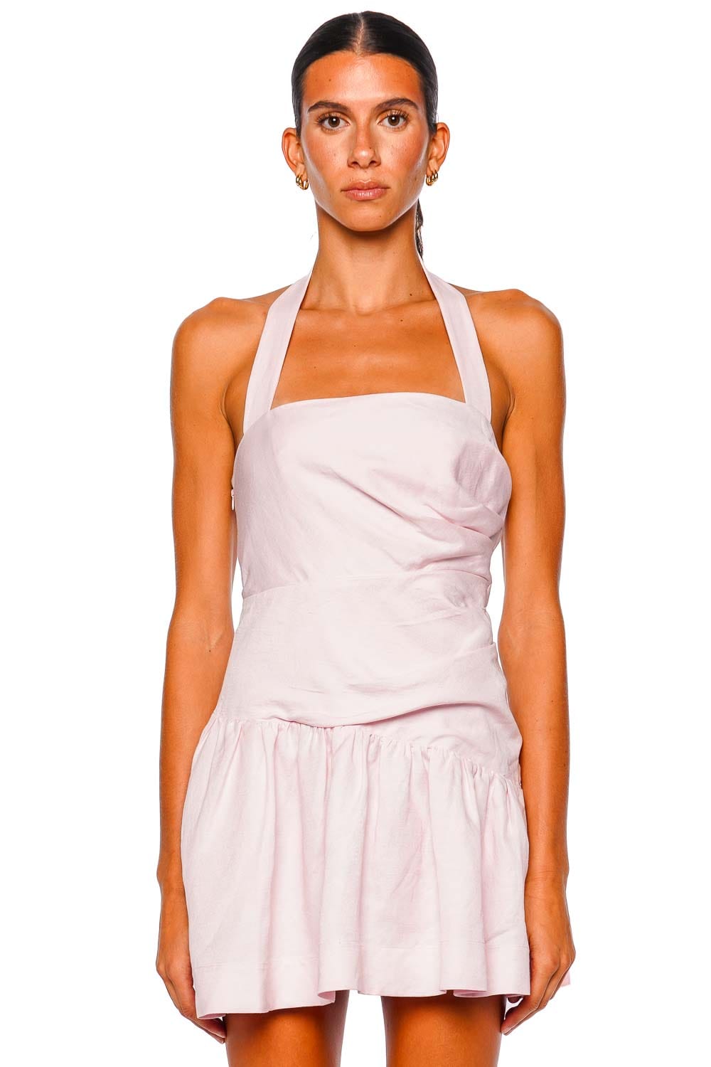 Shona Joy Sakura Pink Halter Draped Mini Dress