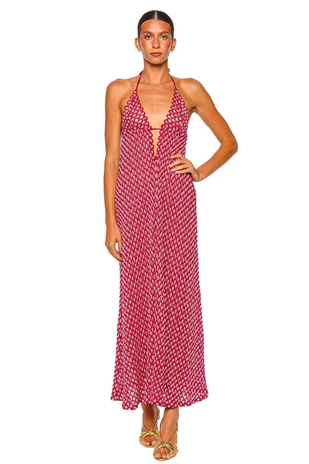 MISSONI Red & Pink Raschel Lace Cover Up Maxi Dress