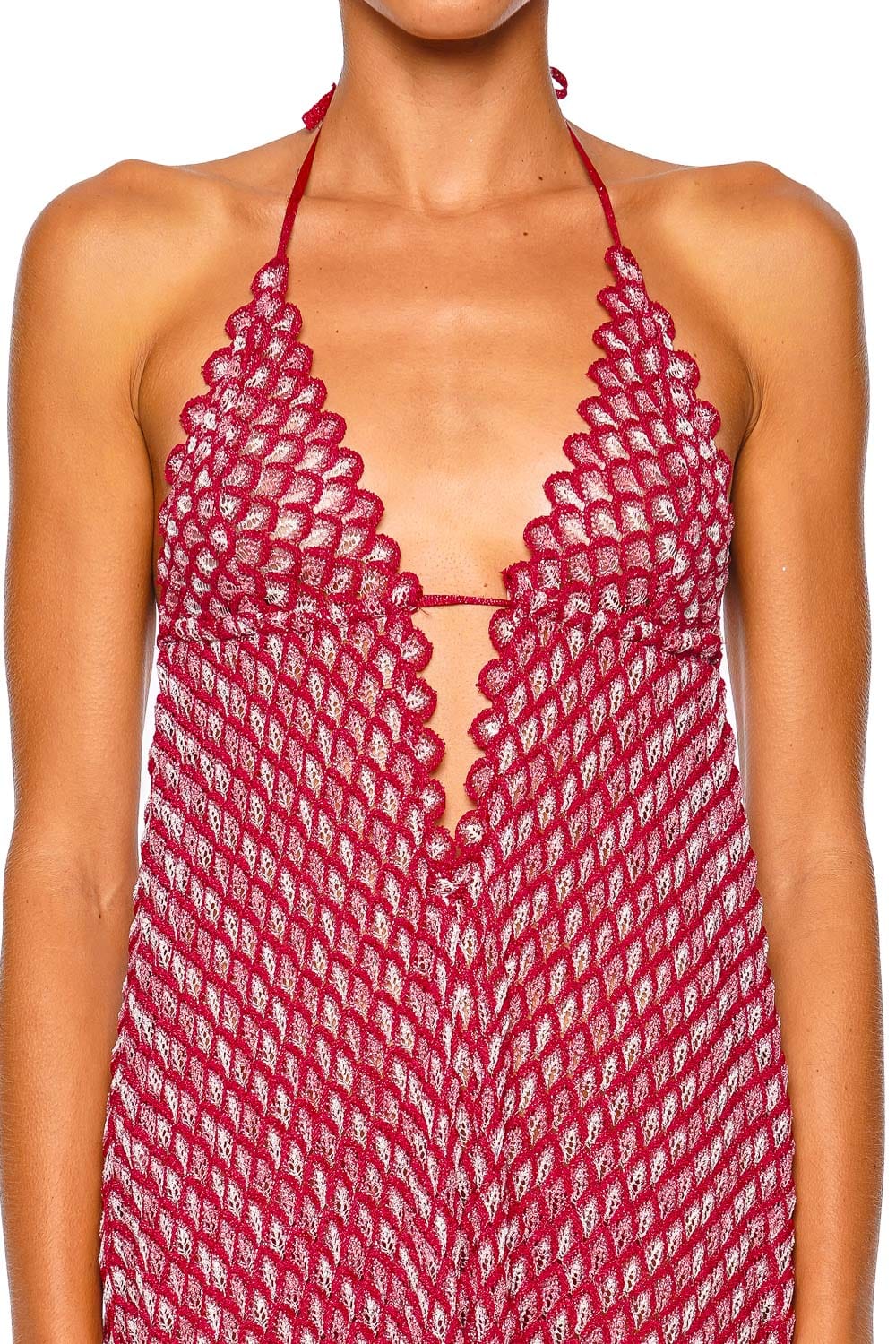 MISSONI Red & Pink Raschel Lace Cover Up Maxi Dress