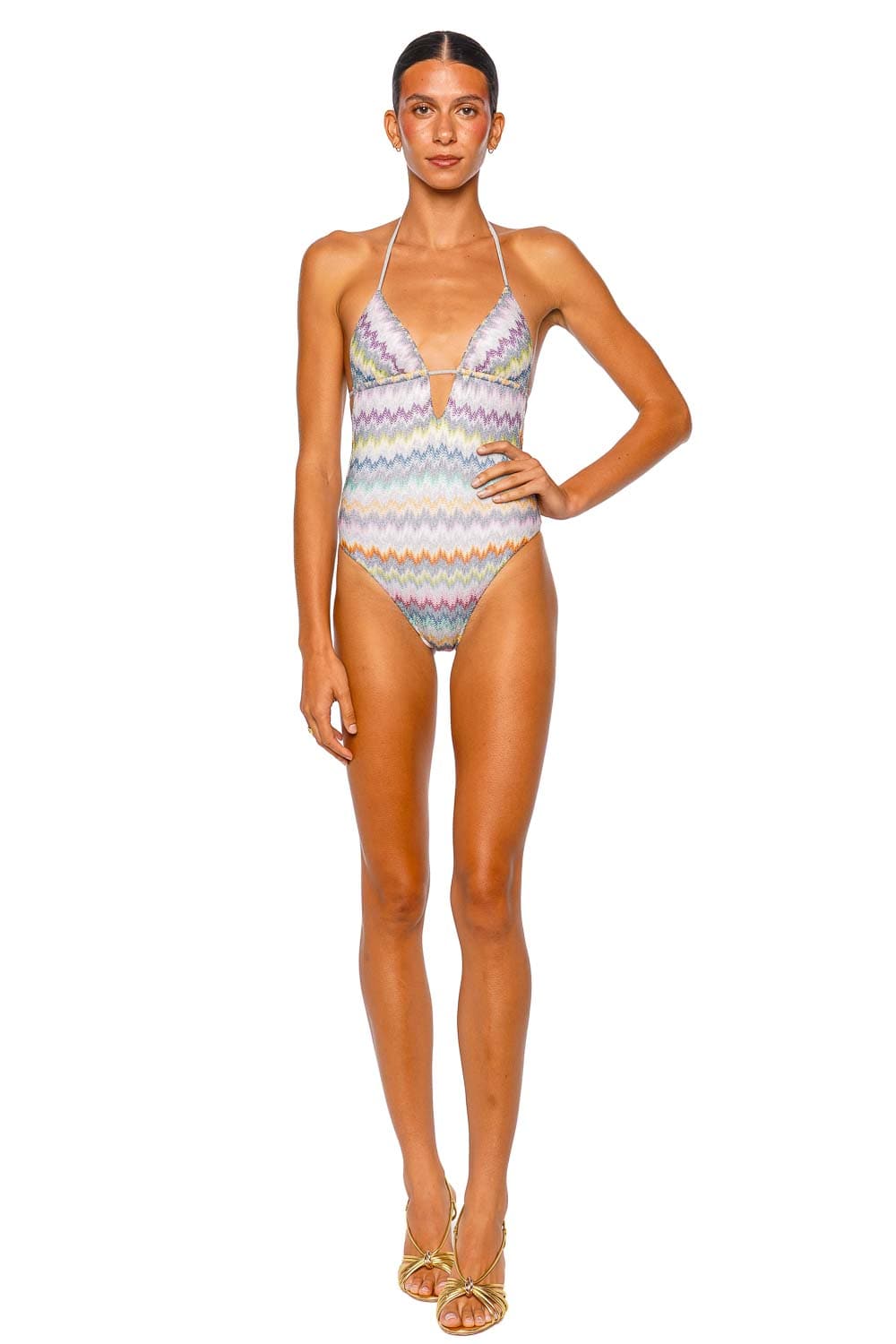 MISSONI One Piece Multi Pink Halter One Piece Swimsuit