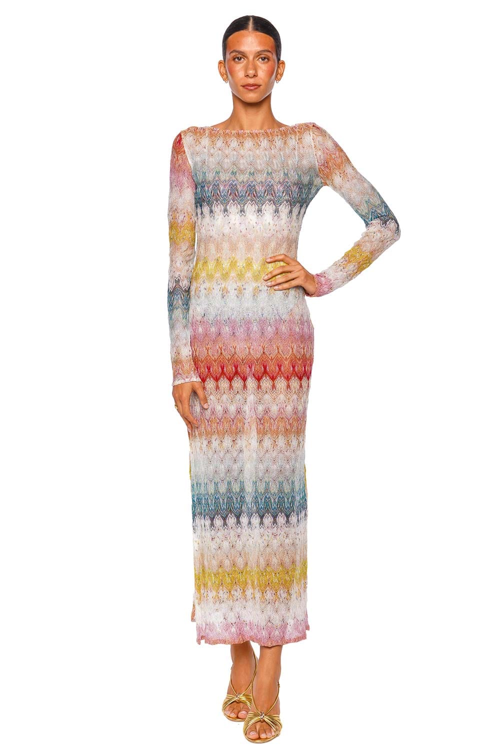 MISSONI Long Sleeve Long Multicolor Open Back Cover Up