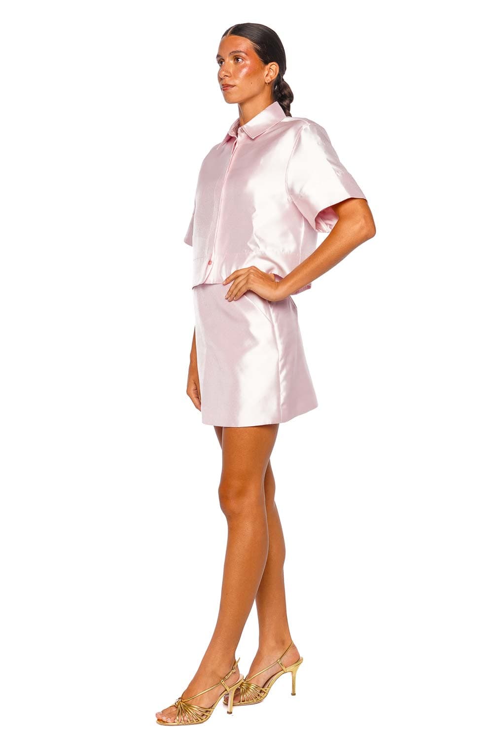 SIMKHAI Louise Blush Satin Mini Skirt