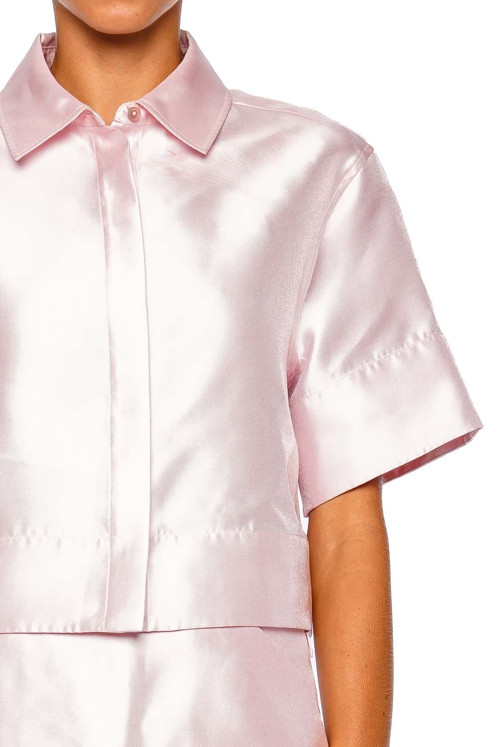 SIMKHAI Rosemary Blush Short Sleeve Cropped Shirt