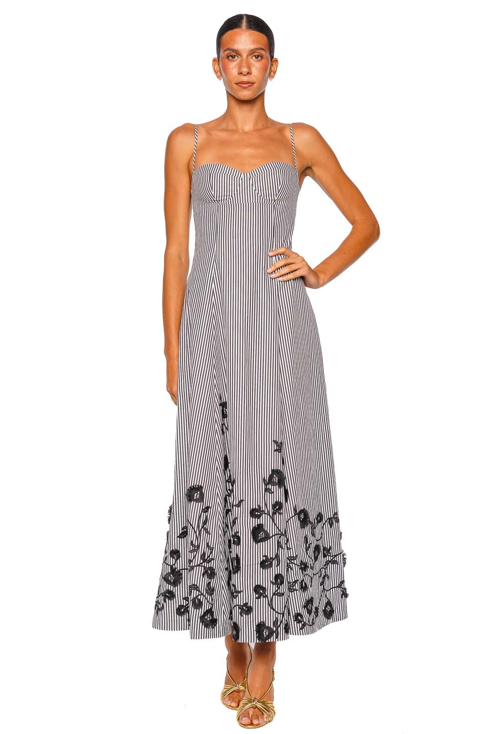 SIMKHAI Rudie Ivory Bluebell Striped Bustier Strap Maxi Dress