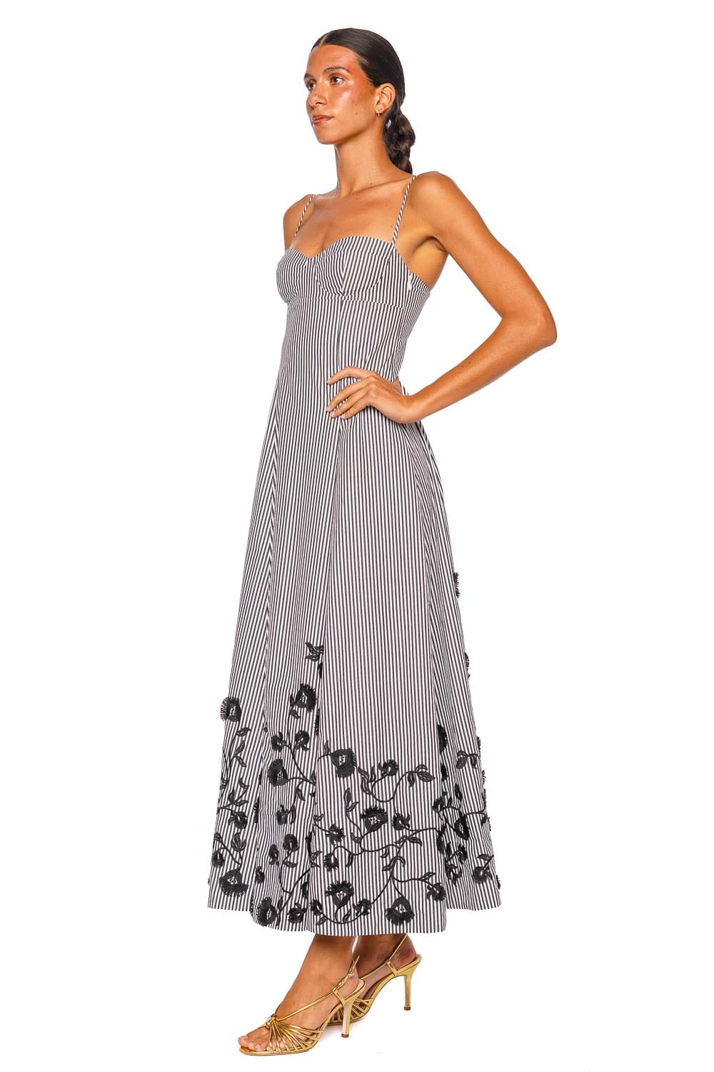 SIMKHAI Rudie Ivory Bluebell Striped Bustier Strap Maxi Dress