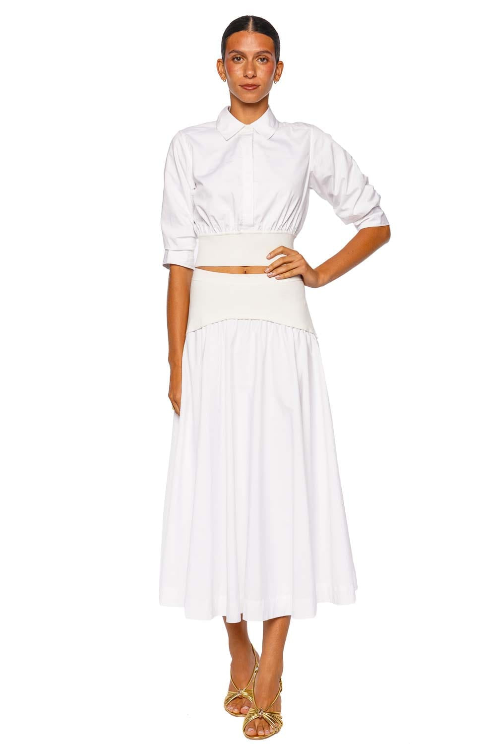 SIMKHAI Stiles White Elbow Sleeve Cropped Shirt