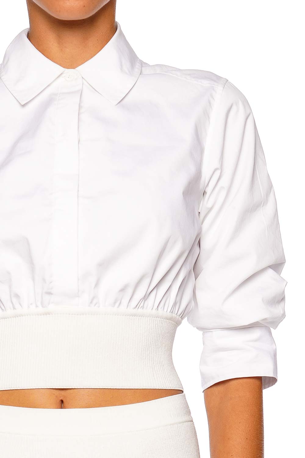 SIMKHAI Stiles White Elbow Sleeve Cropped Shirt