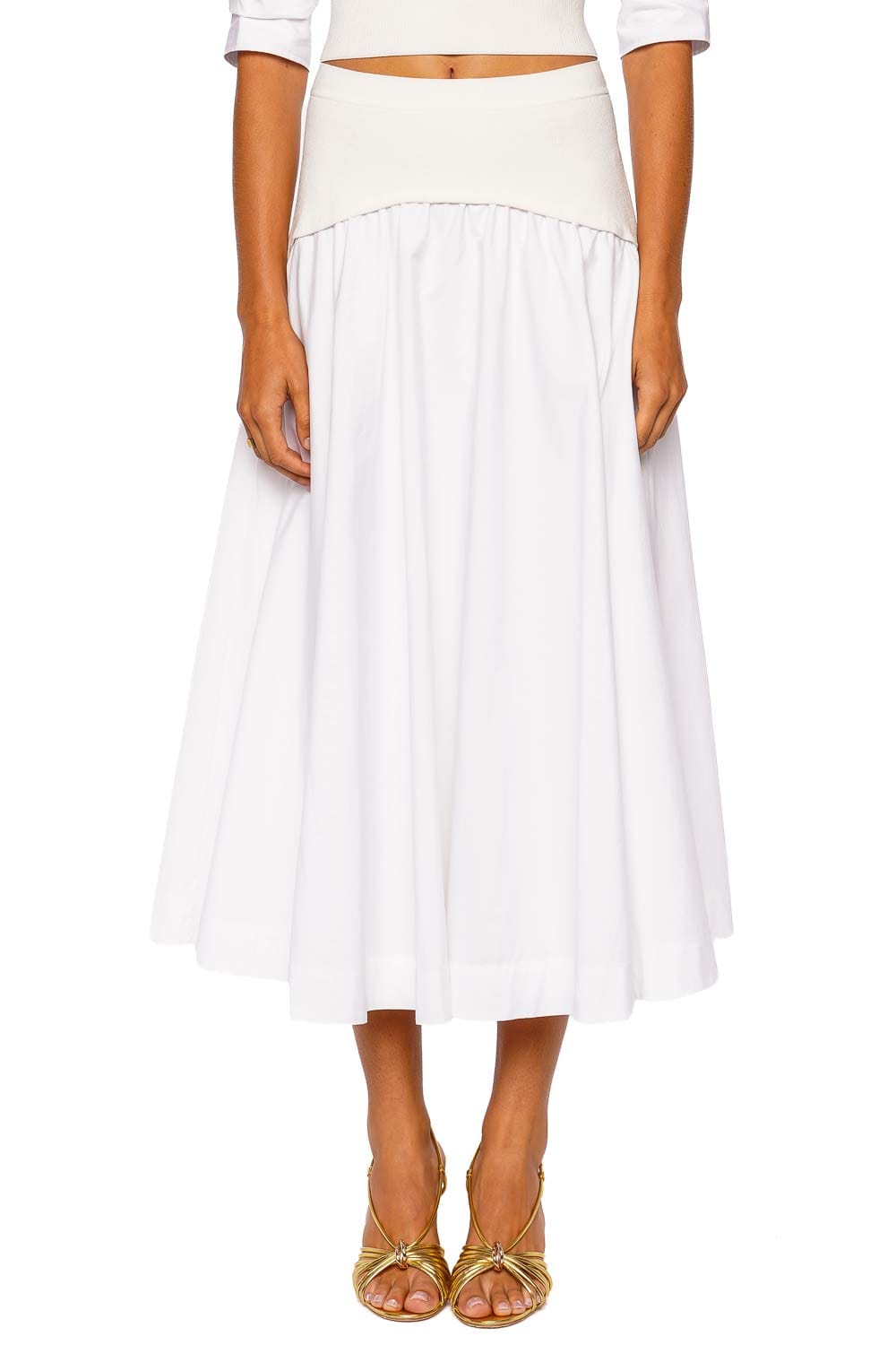SIMKHAI Ovie White Drop Waist Midi Skirt