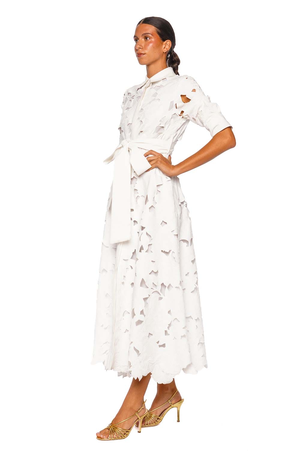 SIMKHAI Avienne White Elbow Sleeve Midi Dress