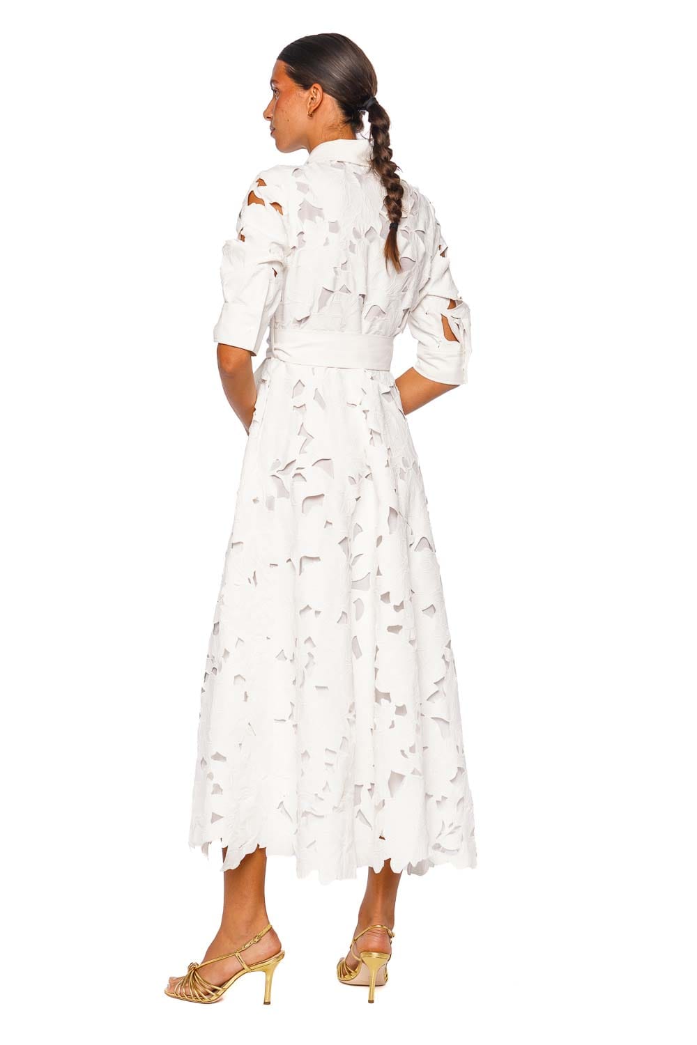 SIMKHAI Avienne White Elbow Sleeve Midi Dress
