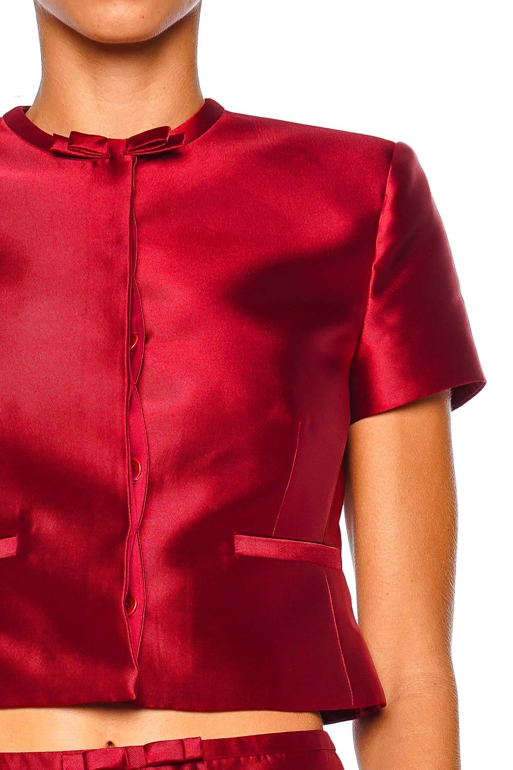 SIMKHAI Naelle Lipstick Short Sleeve Cropped Top