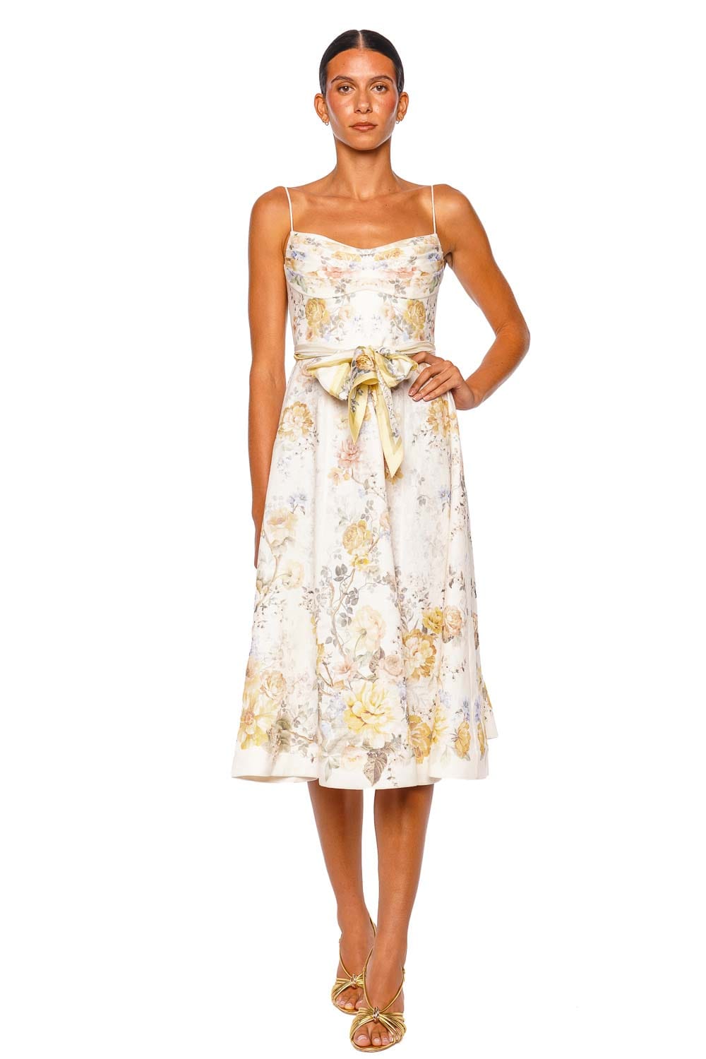 ZIMMERMANN Clash Tuck Citrus Blooms Midi Dress