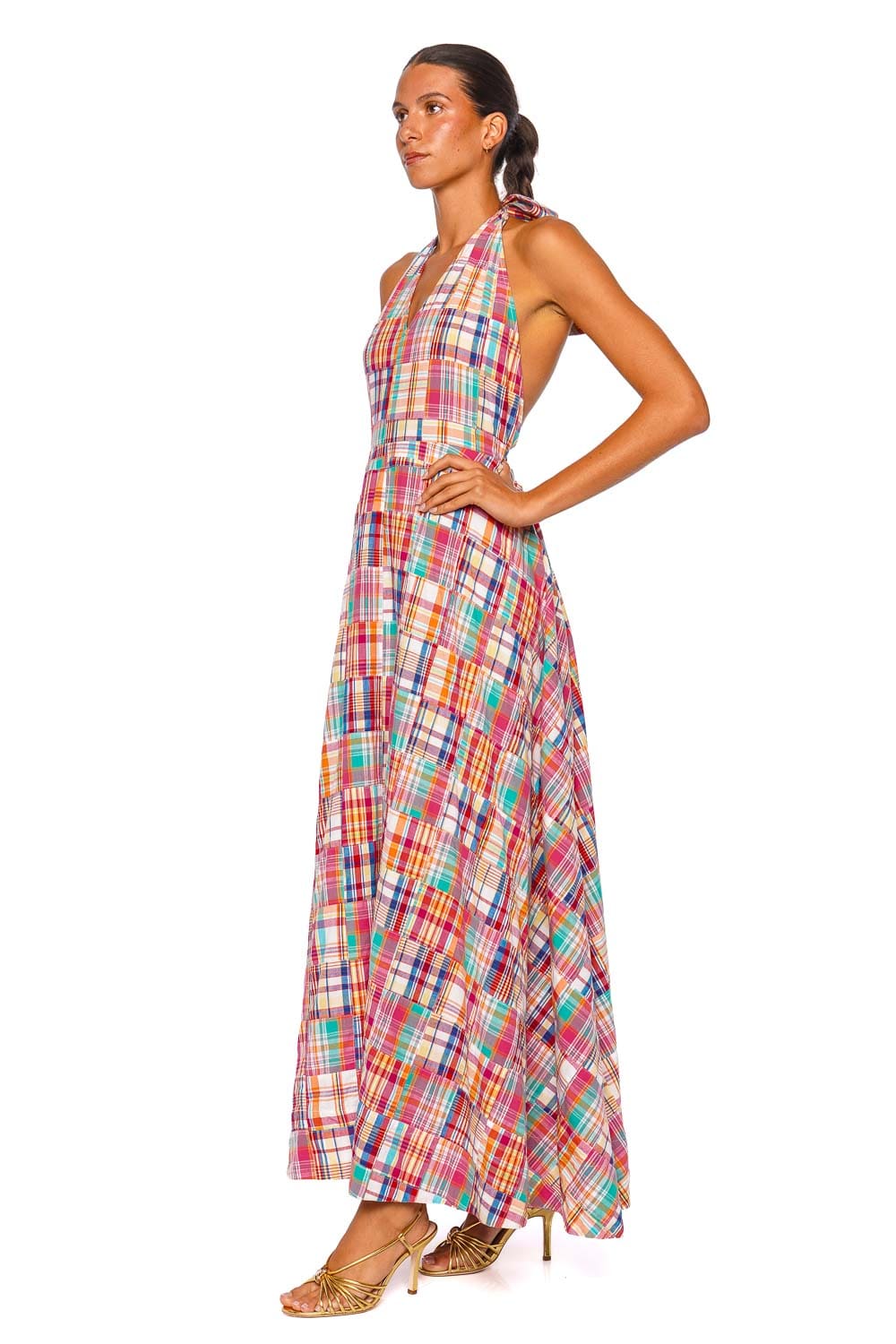 Coniglio Palm Beach Victorian Madras Red Halter Maxi Dress