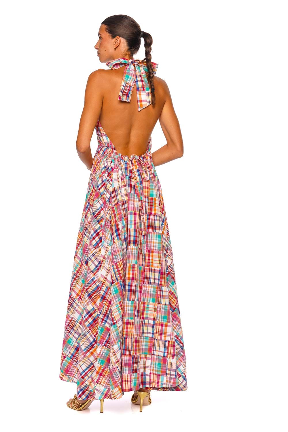 Coniglio Palm Beach Victorian Madras Red Halter Maxi Dress