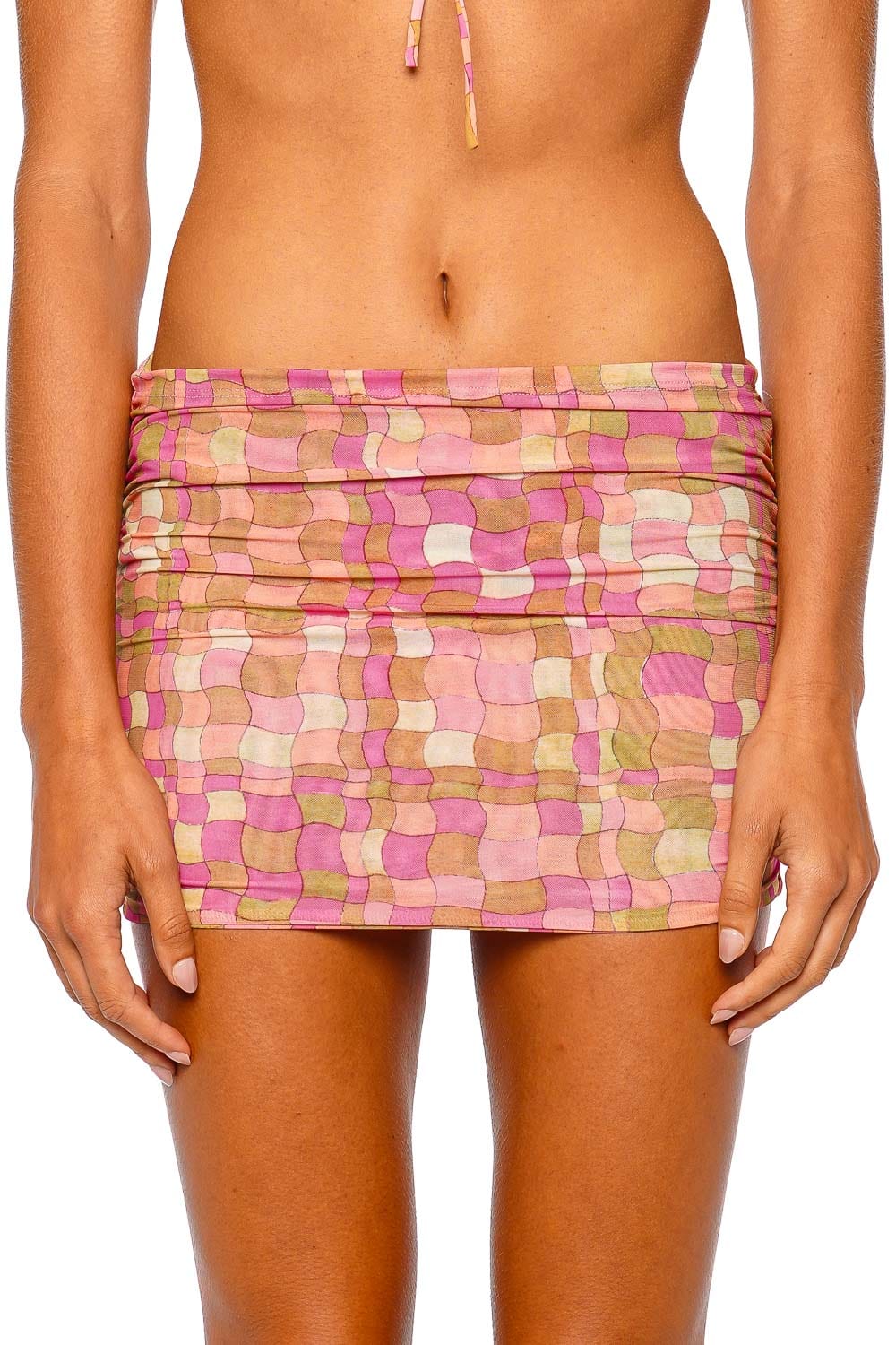 Montce Swim Ibiza Geo Ruched Mesh Micro Skirt