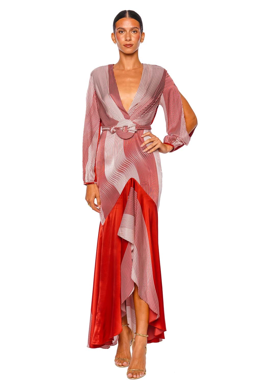 Mairet Belted Long Sleeve Silk Maxi Dress