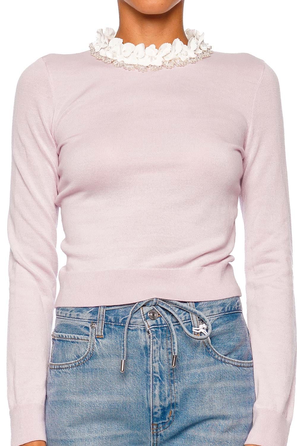 self-portrait Pink Flower Embellished Light Knit Jumper