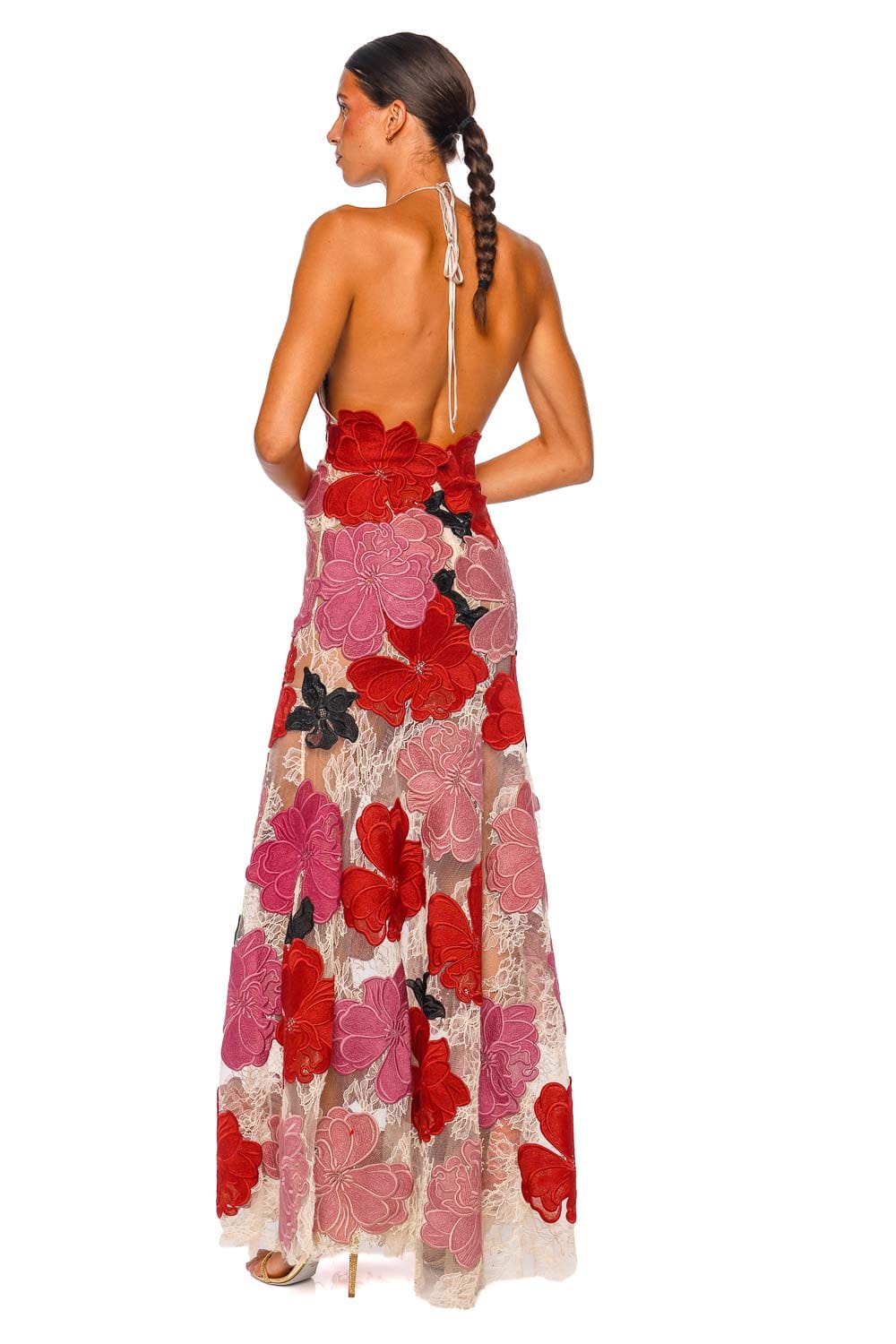 Silvia Tcherassi Vanessa Floral Lace Illusion Halter Maxi Dress