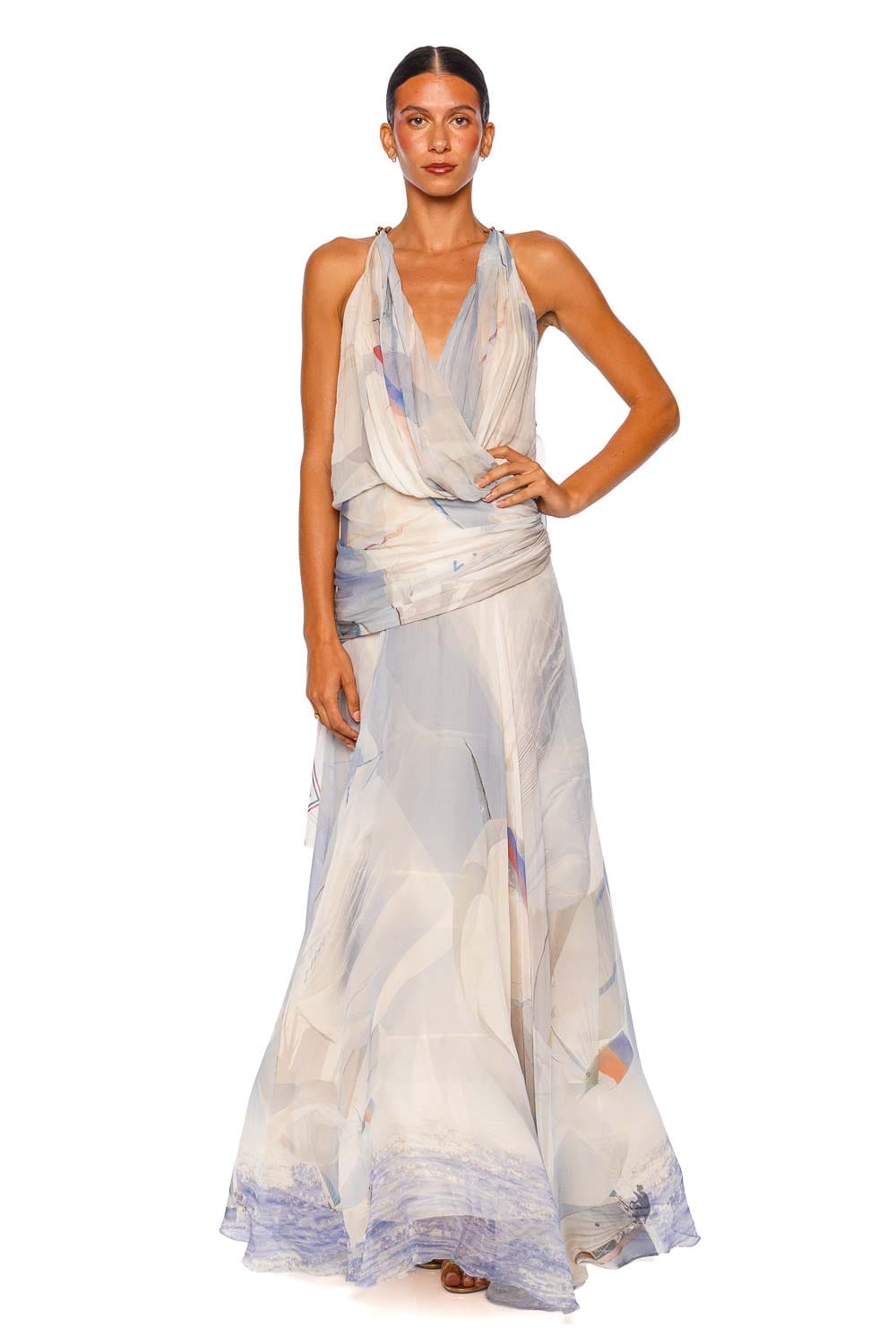 ZIMMERMANN Clash Sail Draped Silk Maxi Dress