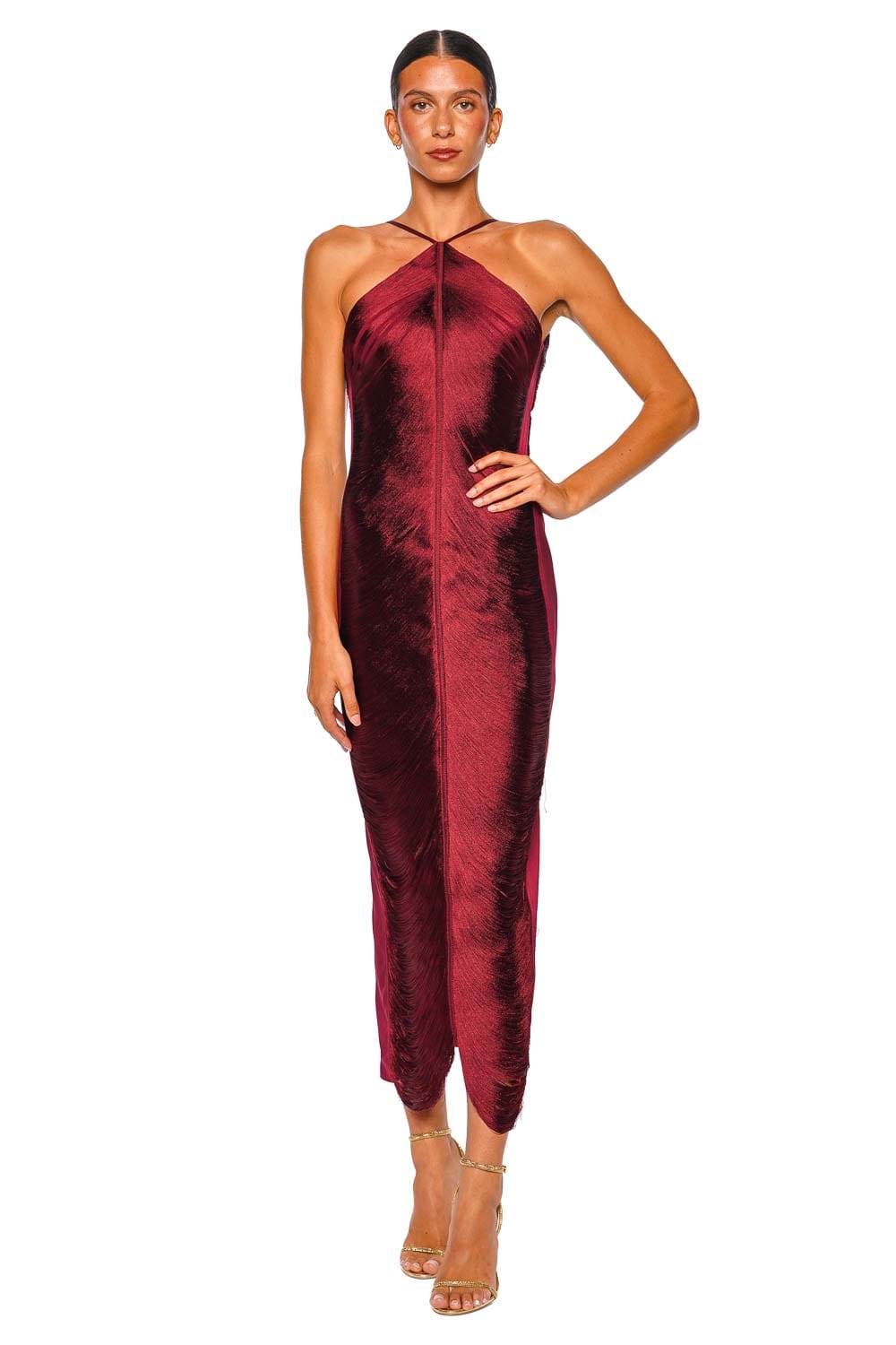Cult Gaia Renata Winter Plum Draped Fringe Gown