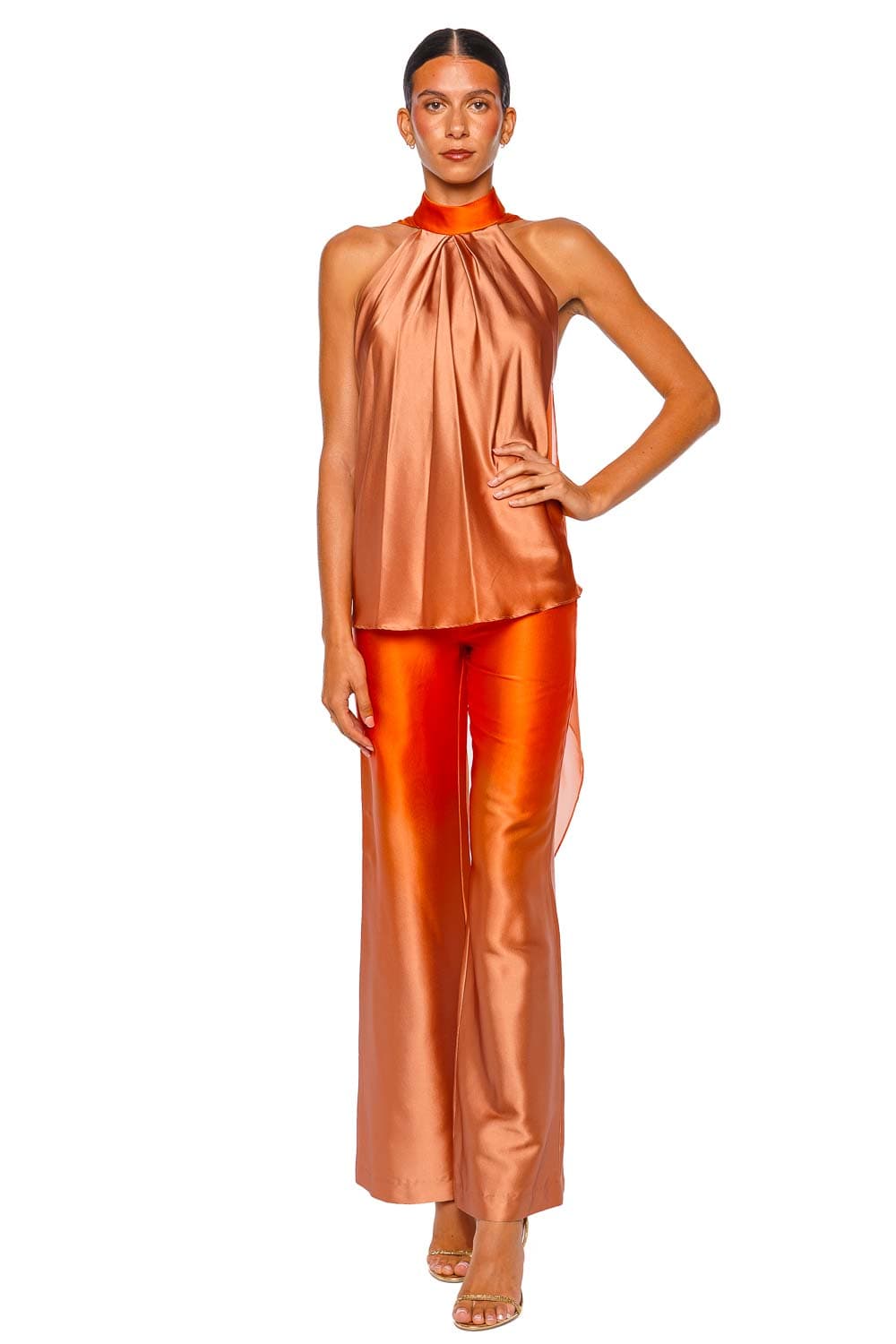 Velia Orange Degrade Silk Halter Blouse