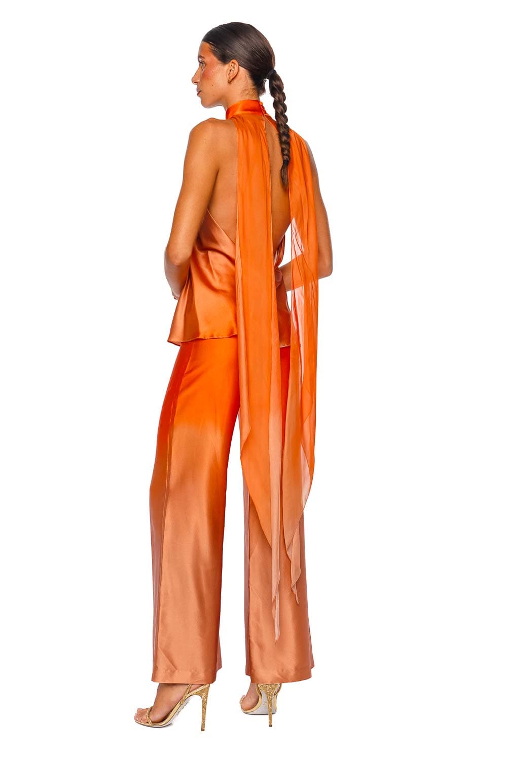 Andie Orange Degrade Silk Wide Leg Pant