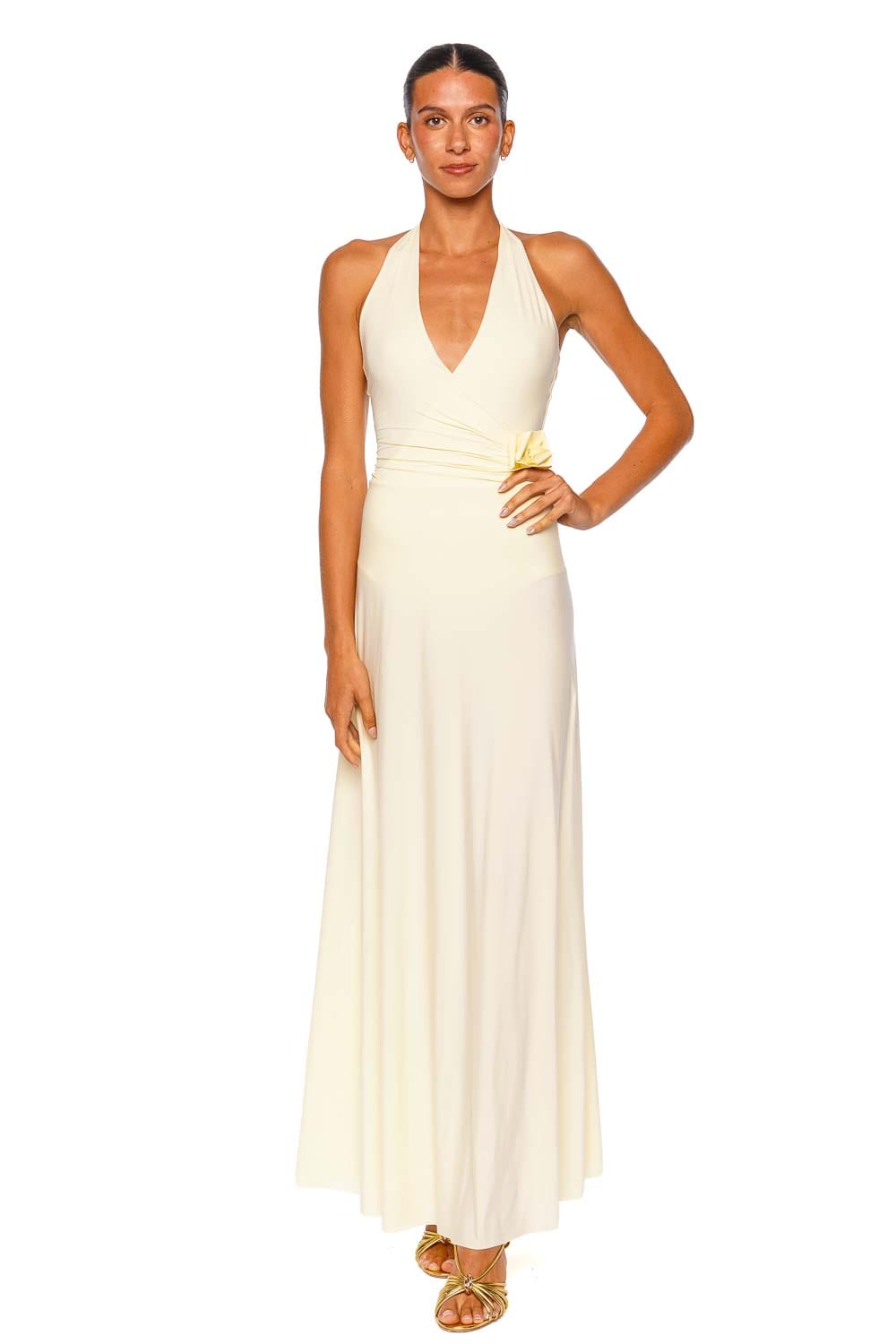 Maygel Coronel Talunéa Vainilla Halter Maxi Dress