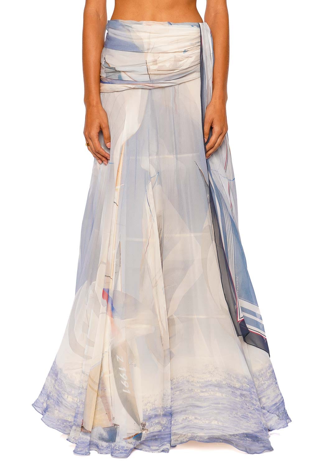 ZIMMERMANN Clash Sail Draped Silk Maxi Skirt