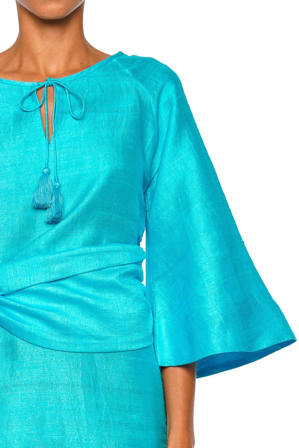 Coniglio Palm Beach Fran Belted Inlet Aqua Bell Sleeve Mini Dress