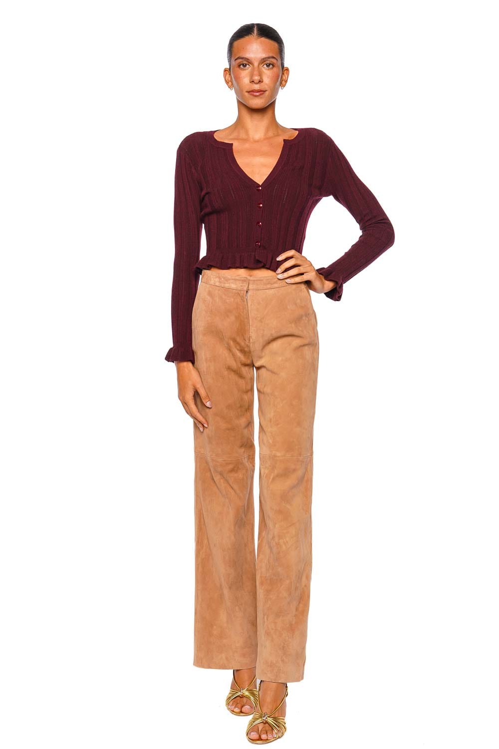 Livvy Cappuccino Suede Leather Trouser