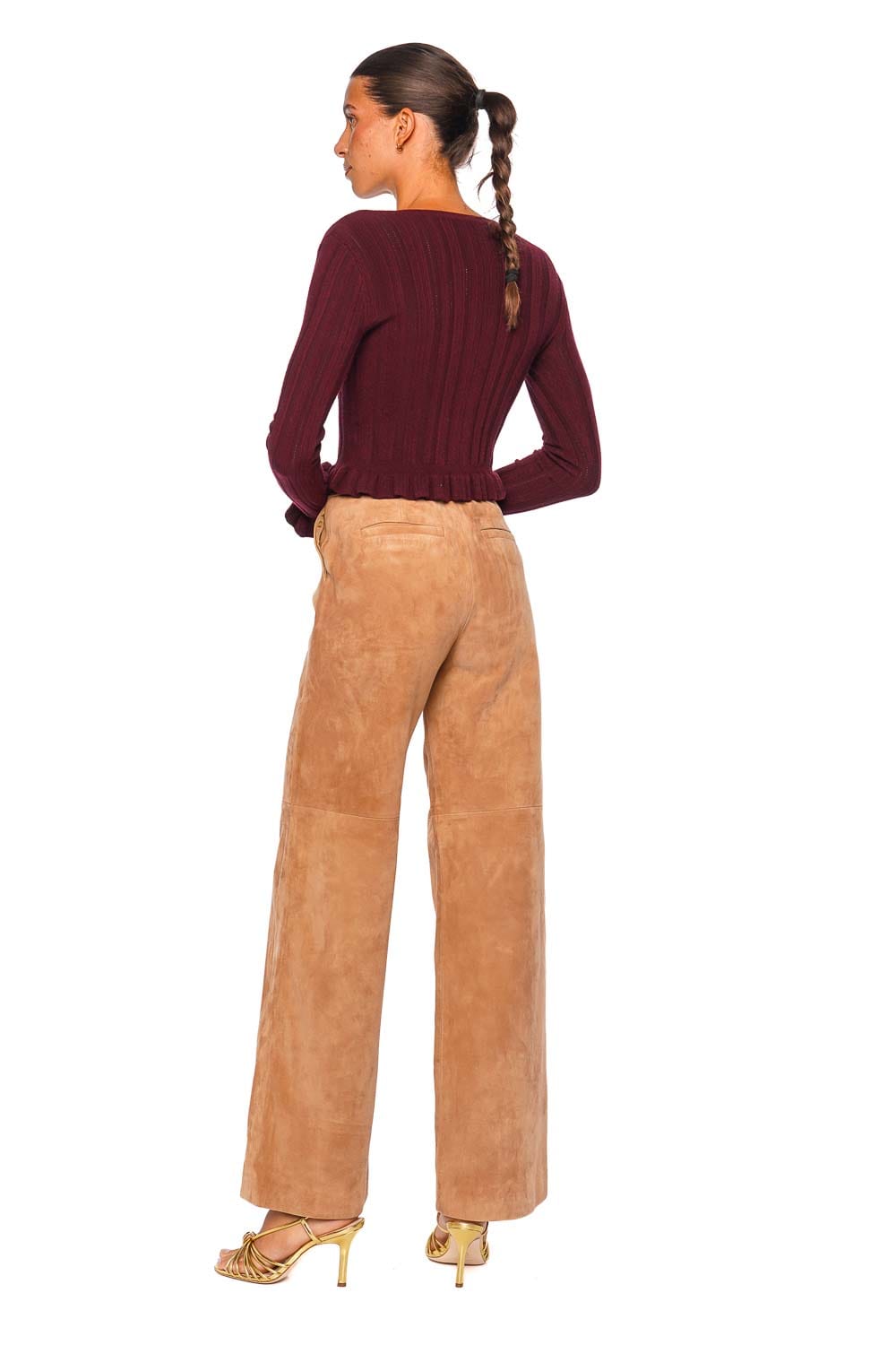 Livvy Cappuccino Suede Leather Trouser