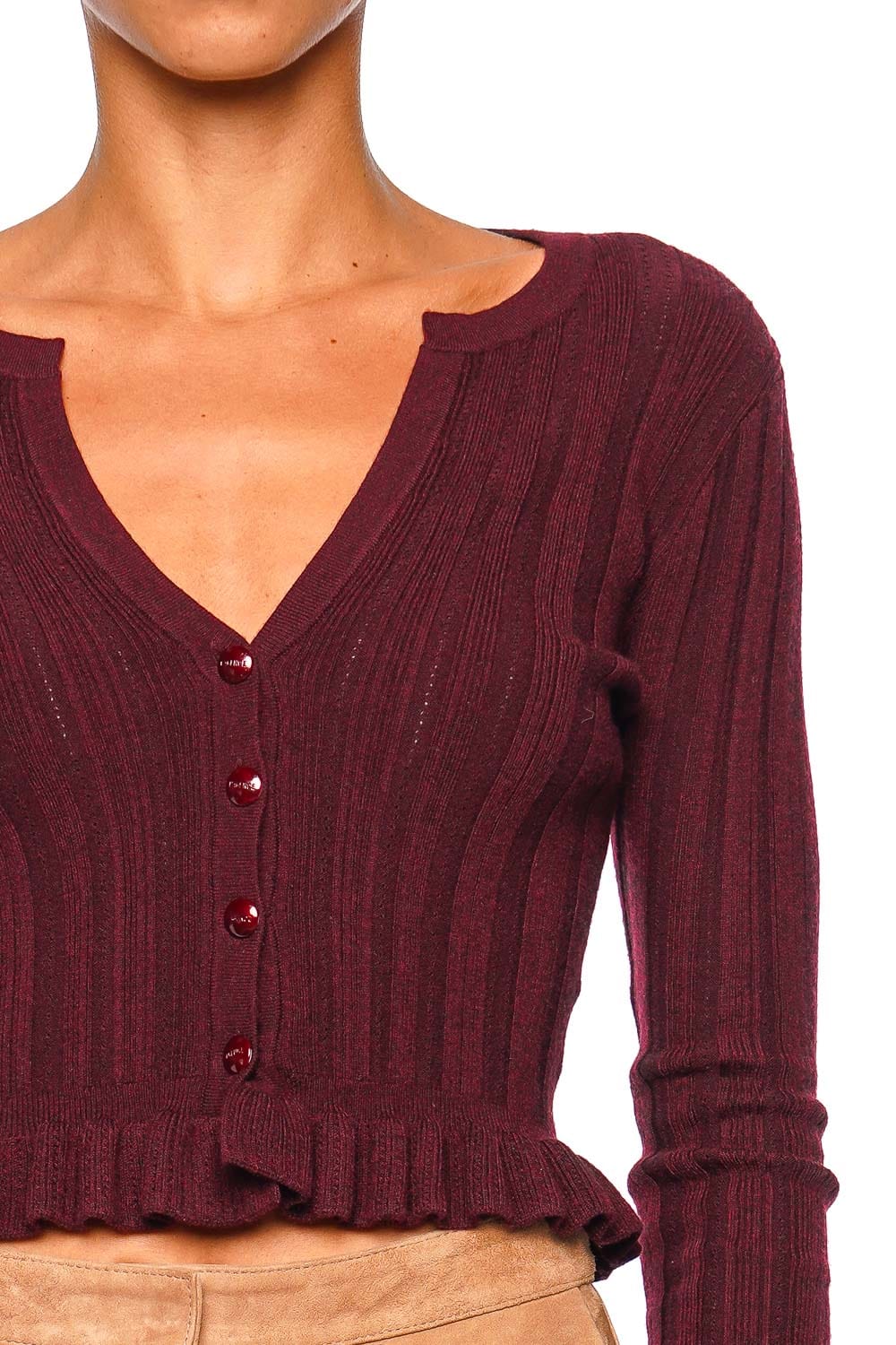 L'AGENCE Finian Dark Syrah Long Sleeve Ruffle Cardigan