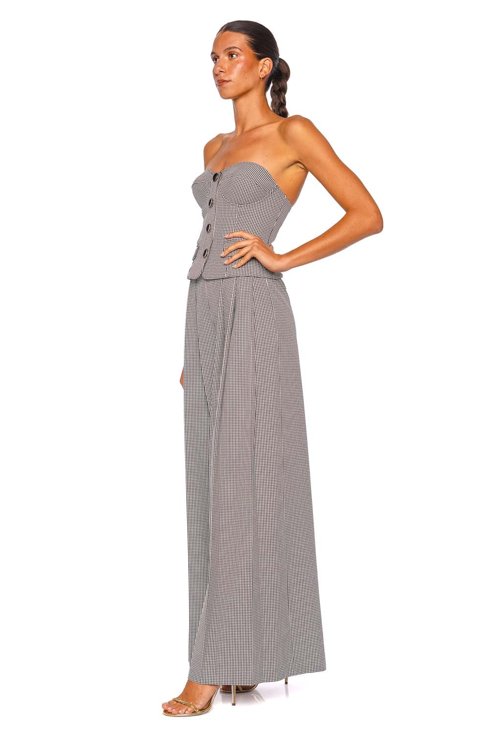 L'AGENCE Nova Black and White Houndstooth Pleated Wide Leg Pant