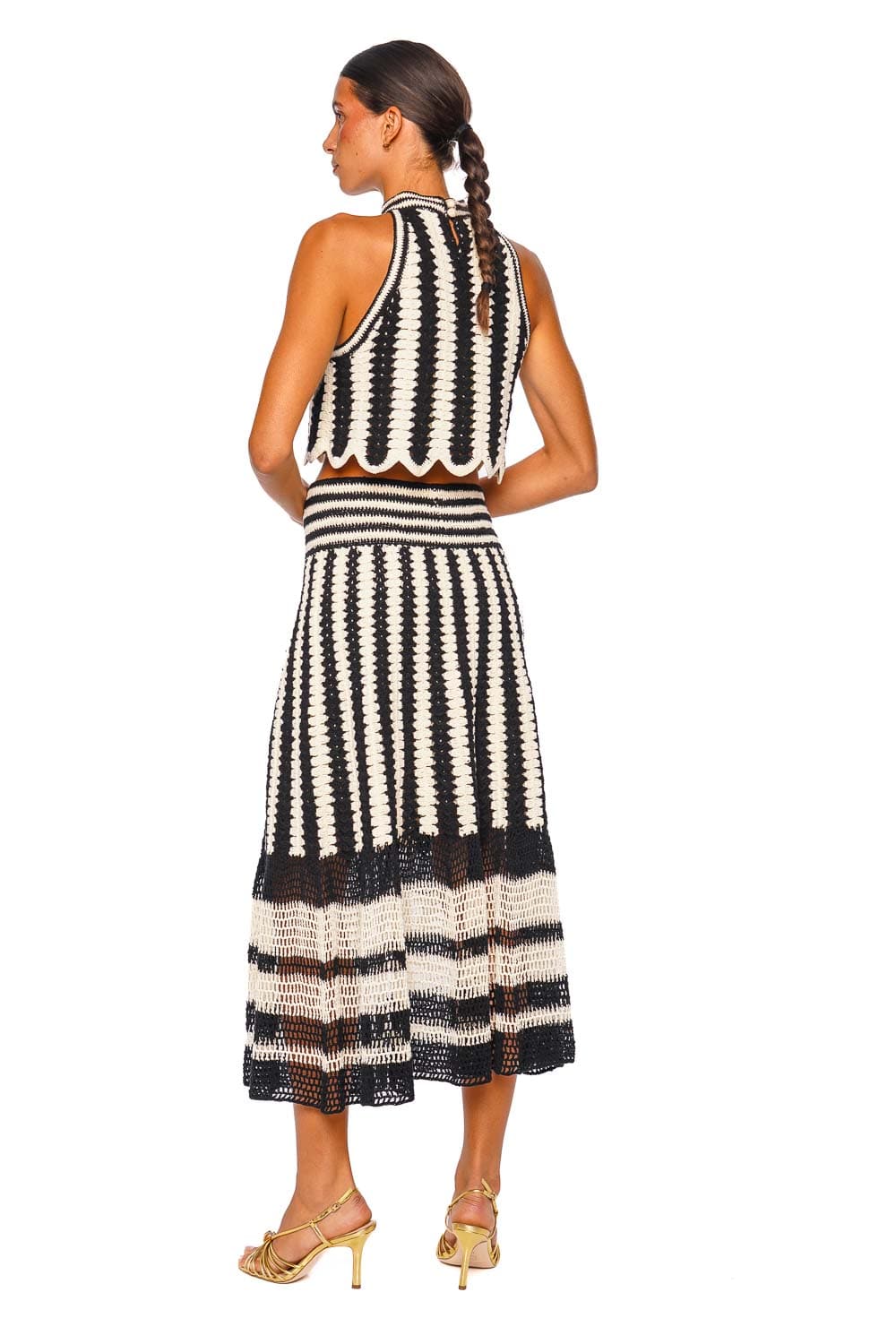 ZIMMERMANN Fairlight Striped Crochet Knit Midi Skirt